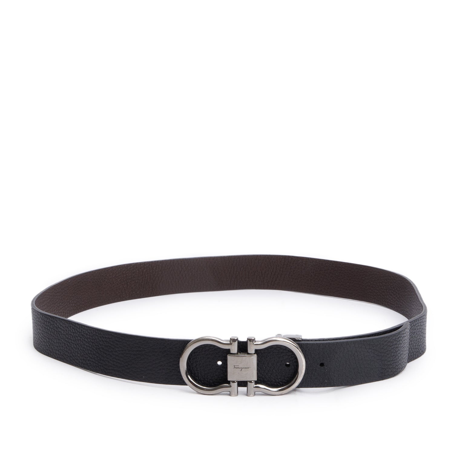 Ferragamo Black/Brown Leather Reversible and Adjustable Gancini Belt