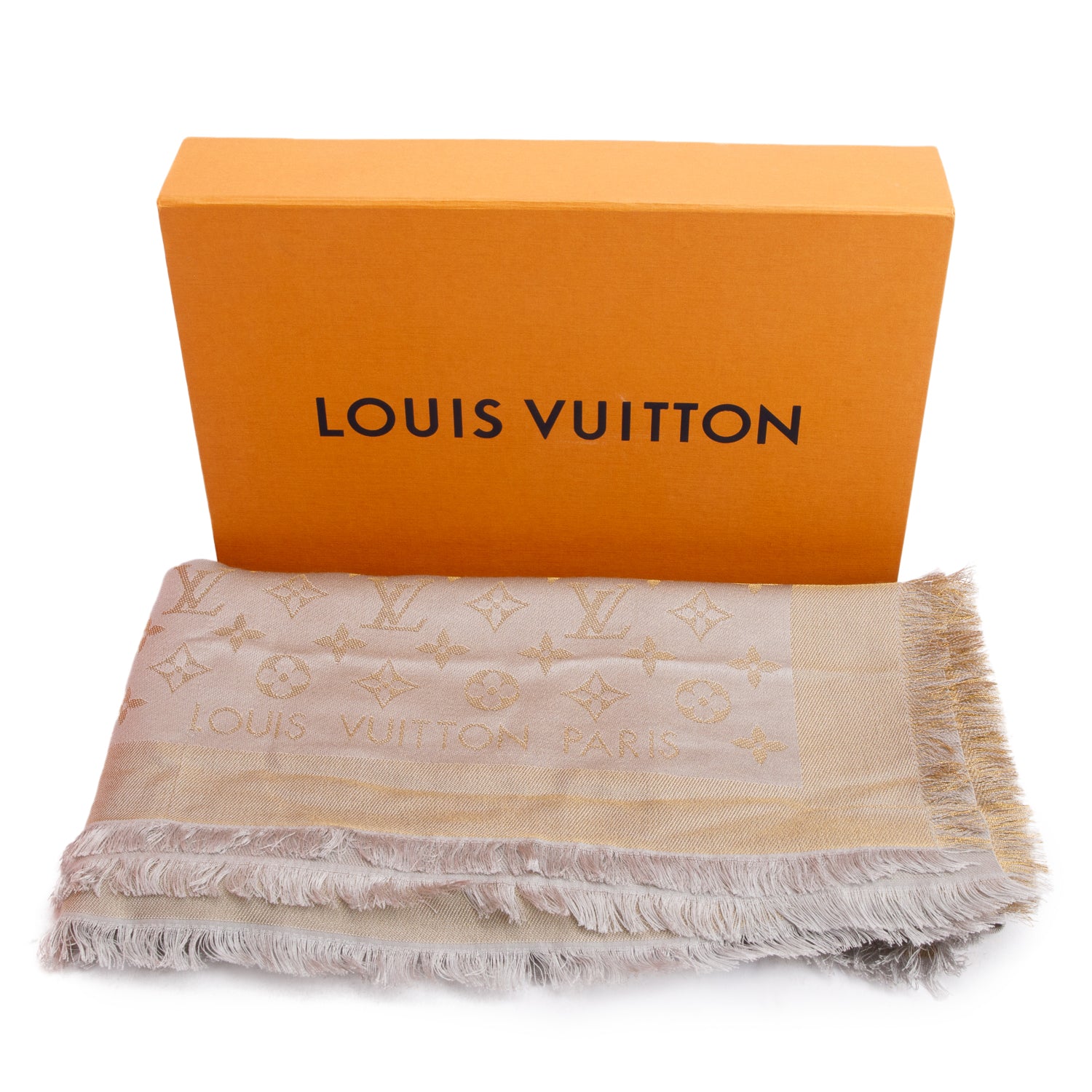 Louis Vuitton Silver/Gold Monogram Wool Shine Shawl Scarf w/ Box & Receipt