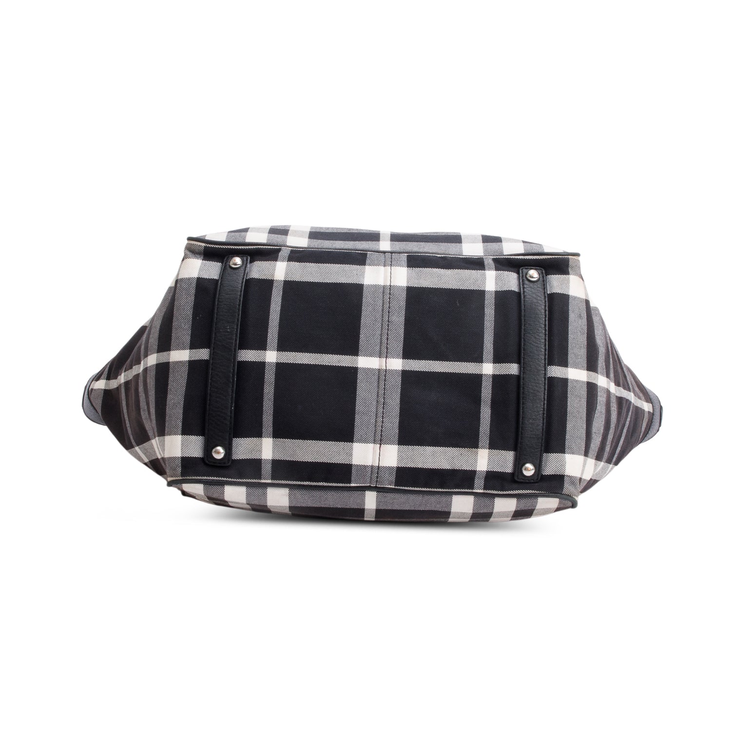 Burberry Black & White Beat Check Canvas Leather Trimmed Beach Tote Bag