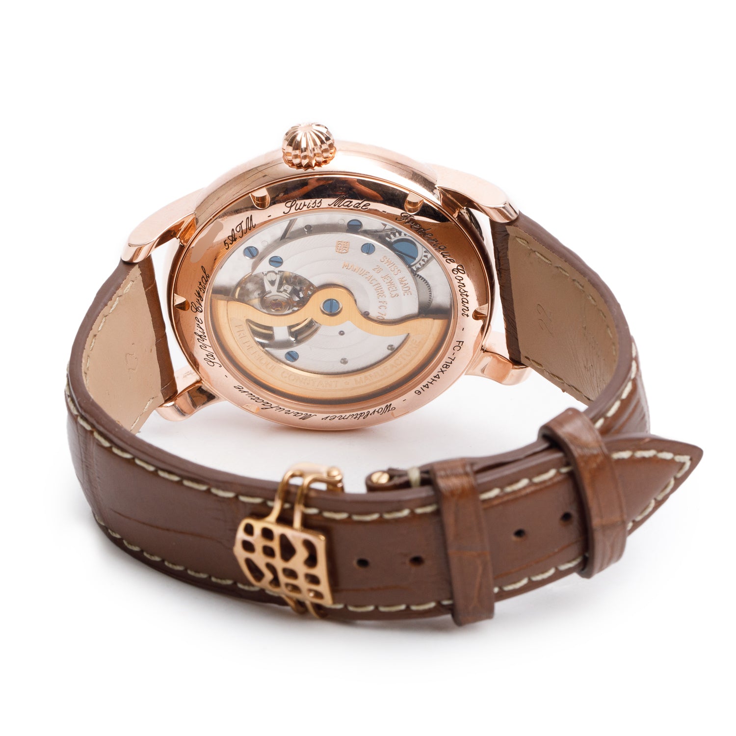 Frederique Constant Rose Gold Plated Stainless Steel Classic Manufacture Worldtimer World Time 42 MM Automatic Watch