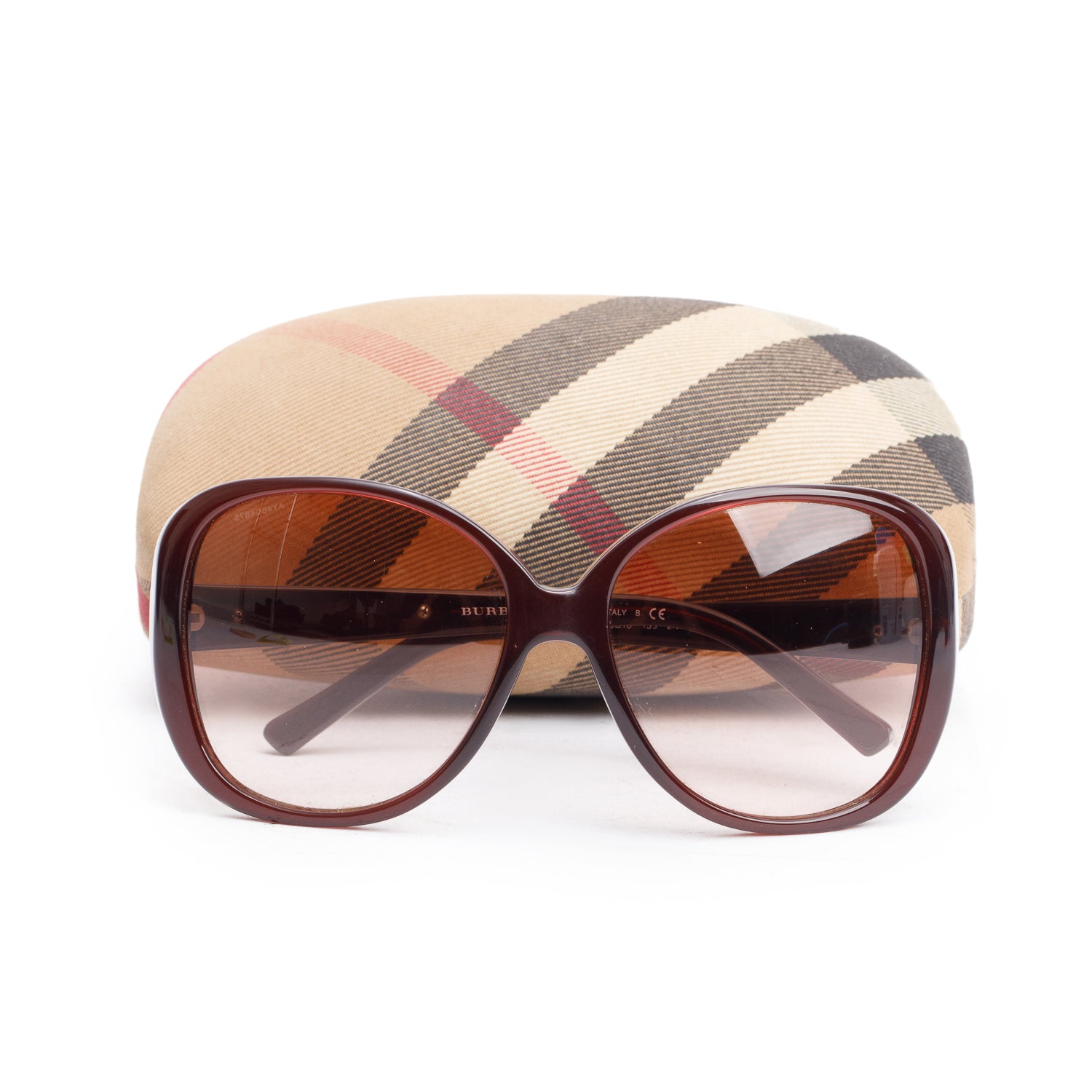 Burberry B 4085 Brown Acetate Metal Check Trim Square Sunglasses w/ Case
