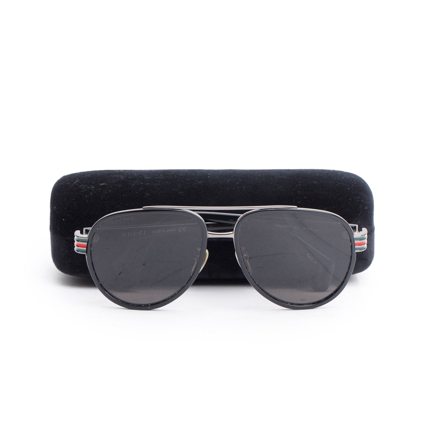 Gucci GG0447S Black Acetate Metal Web Aviator Sunglasses w/ Case
