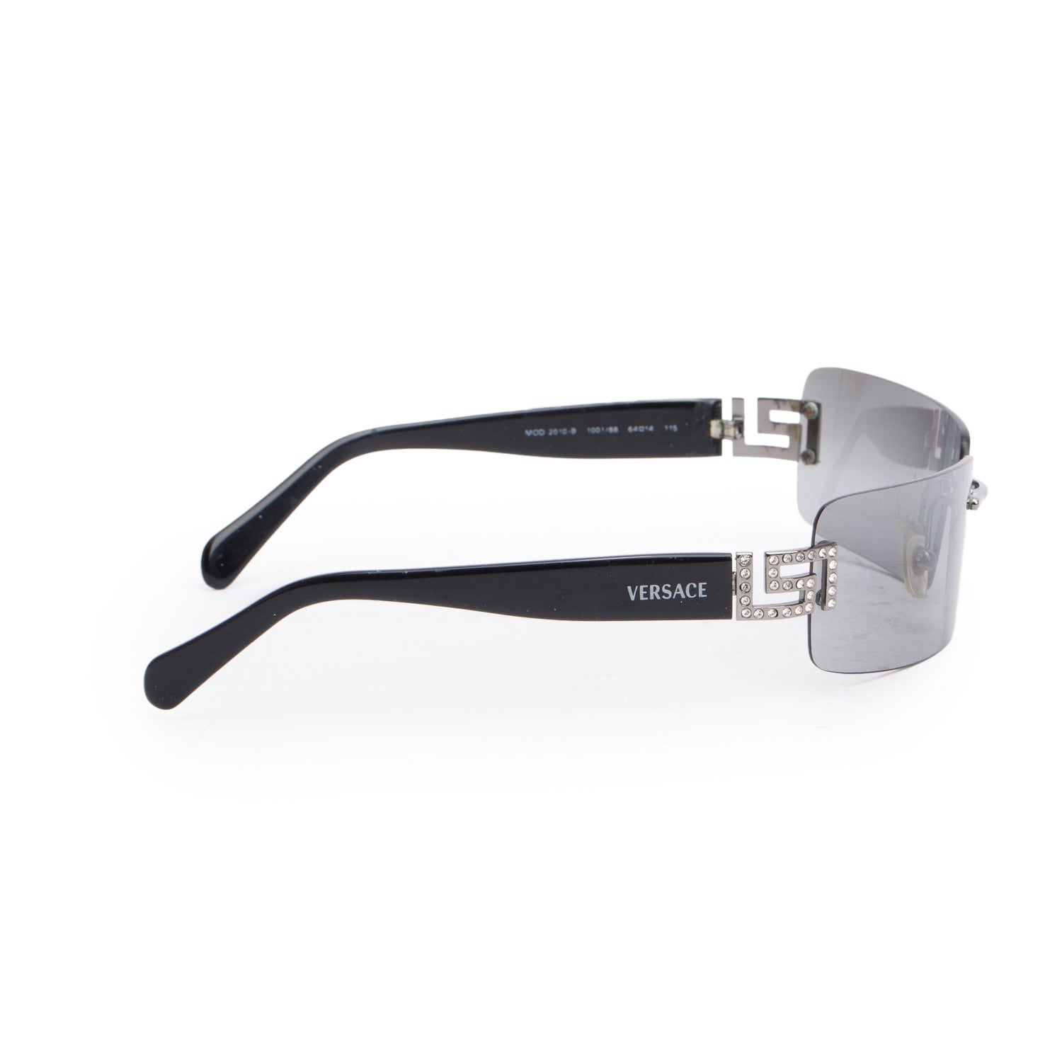 Versace 2010-B Black Acetate Crystal Greca Rimless Sunglasses w/ Case