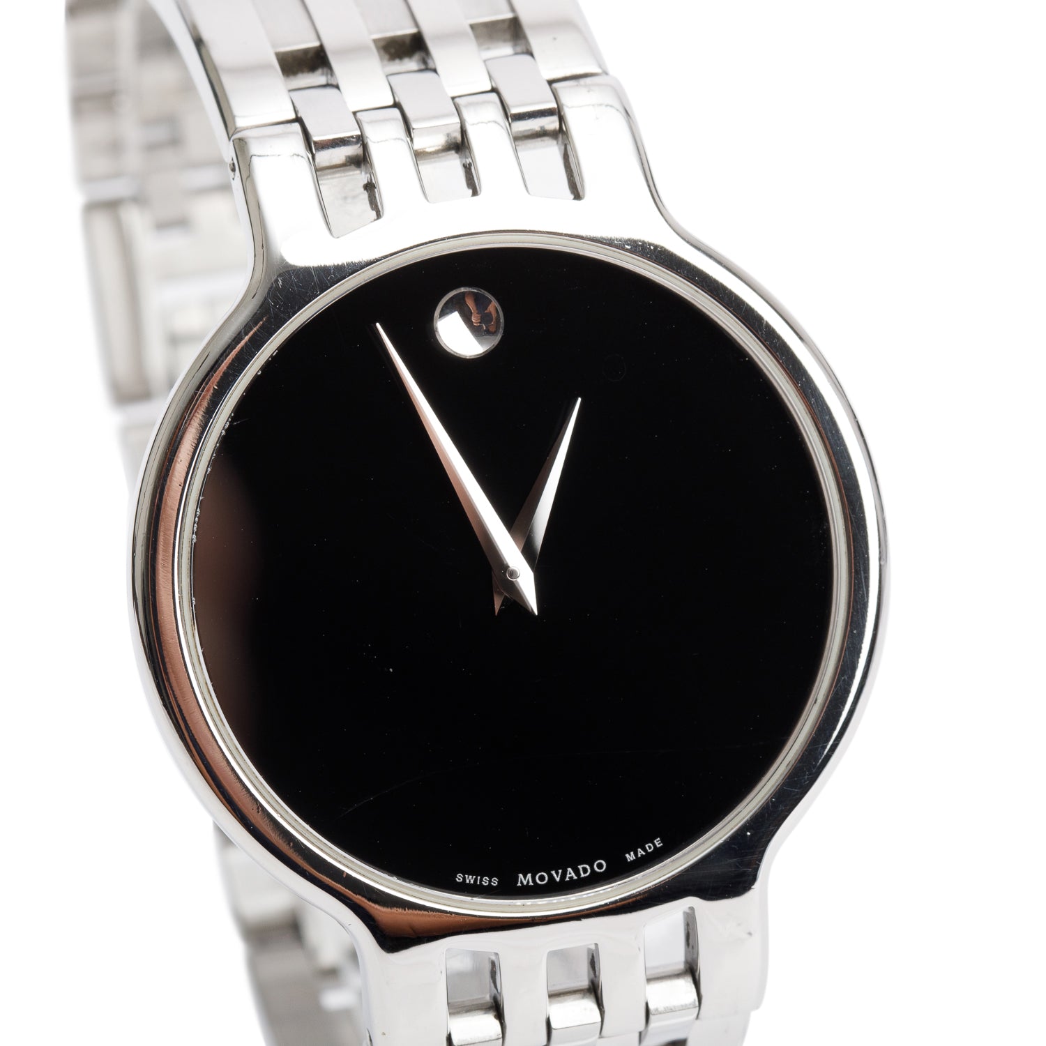 Movado Stainless Steel Esperanza 38 MM Quartz Watch Black Dial w/ Box & Papers