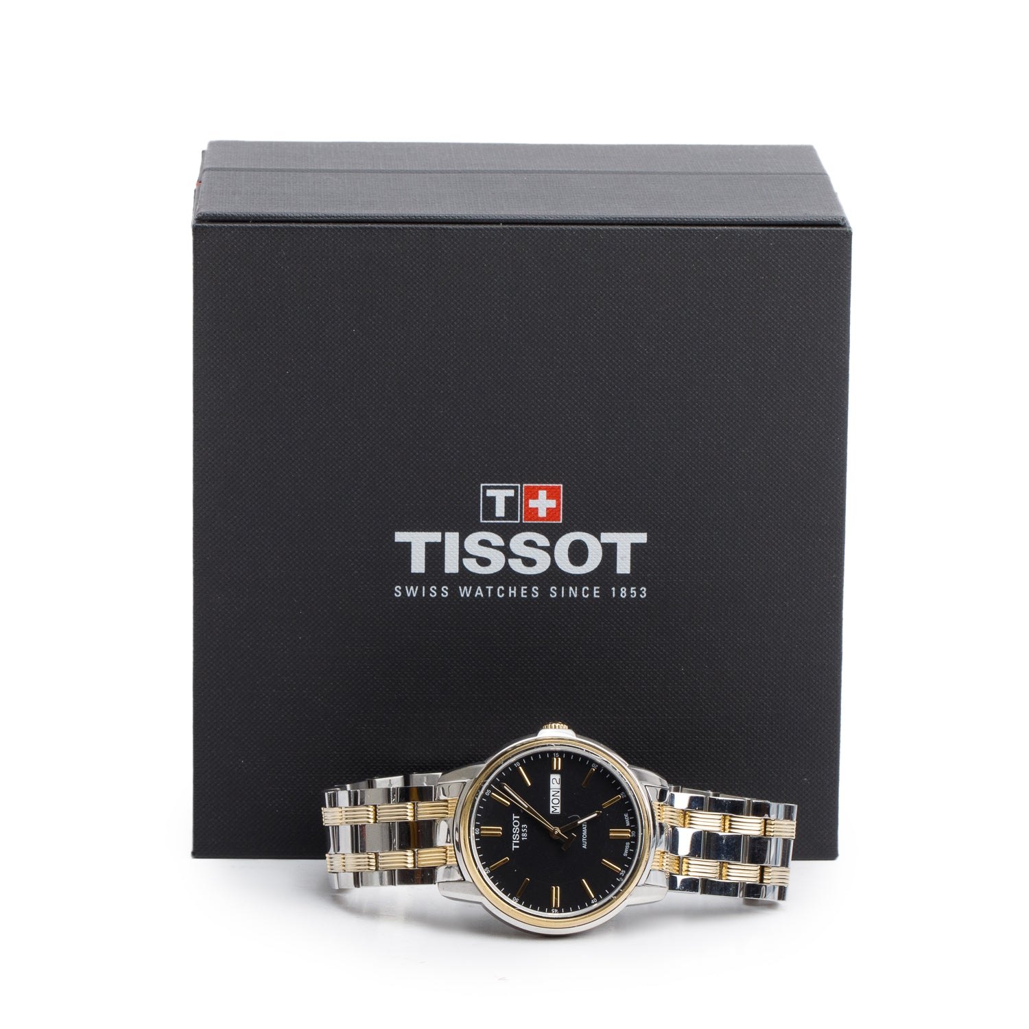 Tissot Two-Tone Stainless Steel Automatics III 39.7 MM Automatic Watch Black Dial w/ Box & Papers