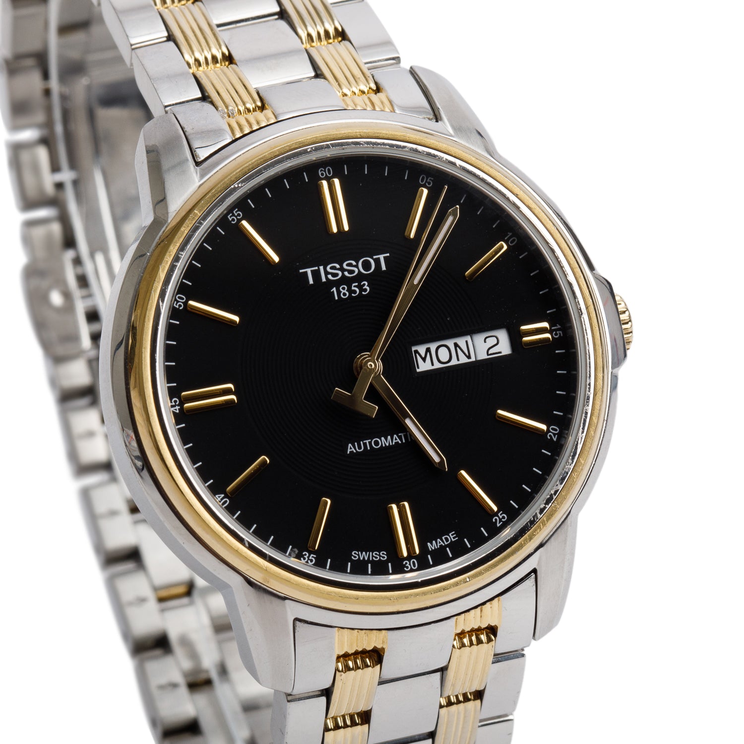 Tissot Two-Tone Stainless Steel Automatics III 39.7 MM Automatic Watch Black Dial w/ Box & Papers