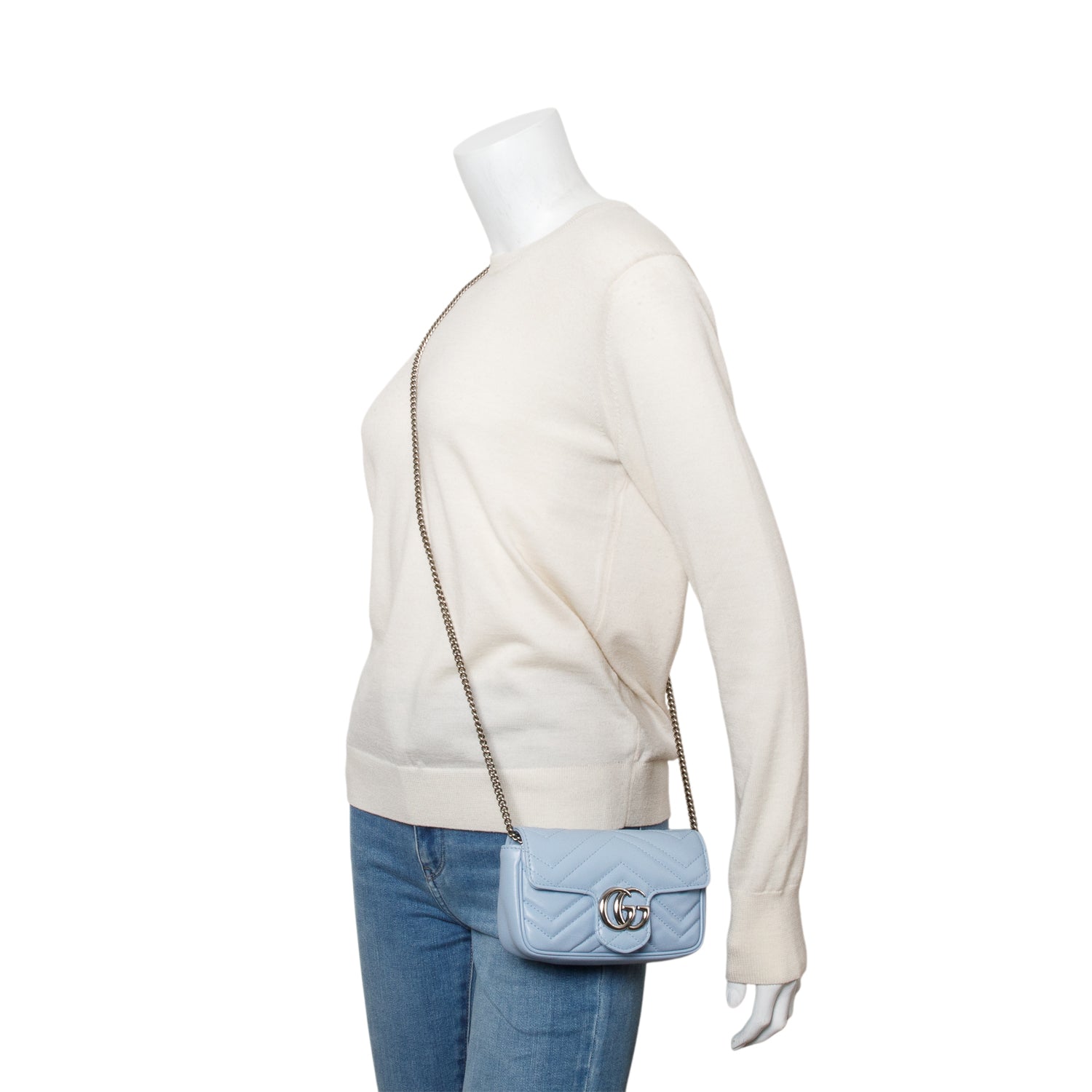 Gucci Blue GG Marmont Matelasse Leather Super Mini Bag