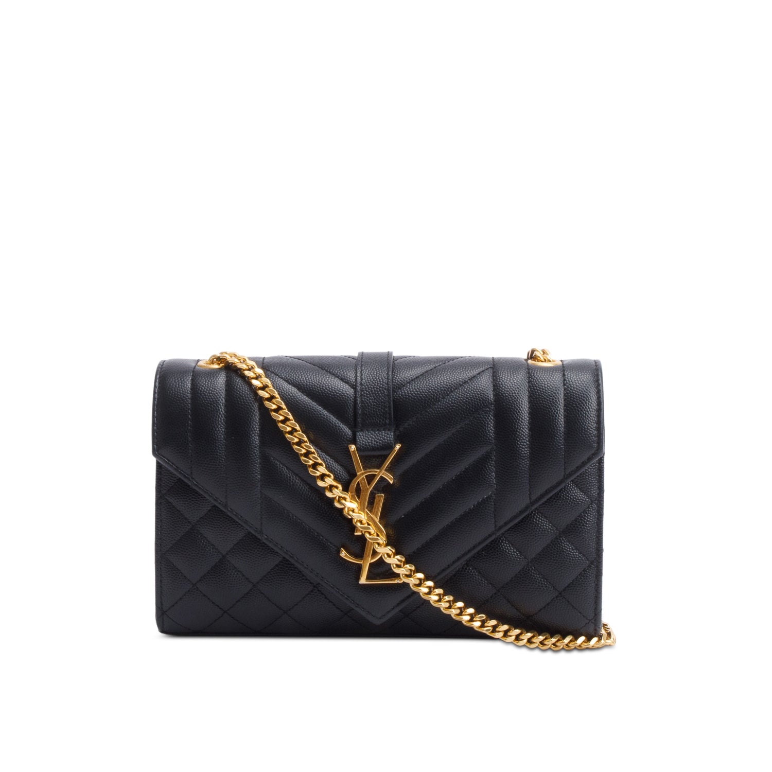 Saint Laurent Black Grained De Poudre Small Envelope Crossbody Bag