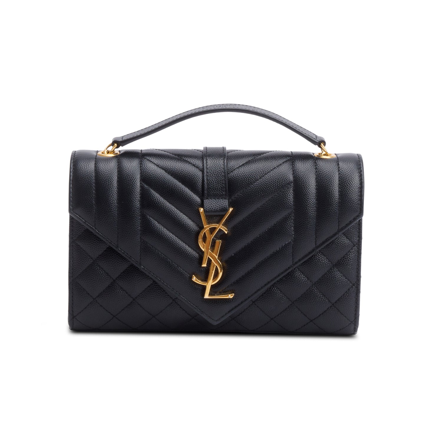 Saint Laurent Black Grained De Poudre Small Envelope Crossbody Bag