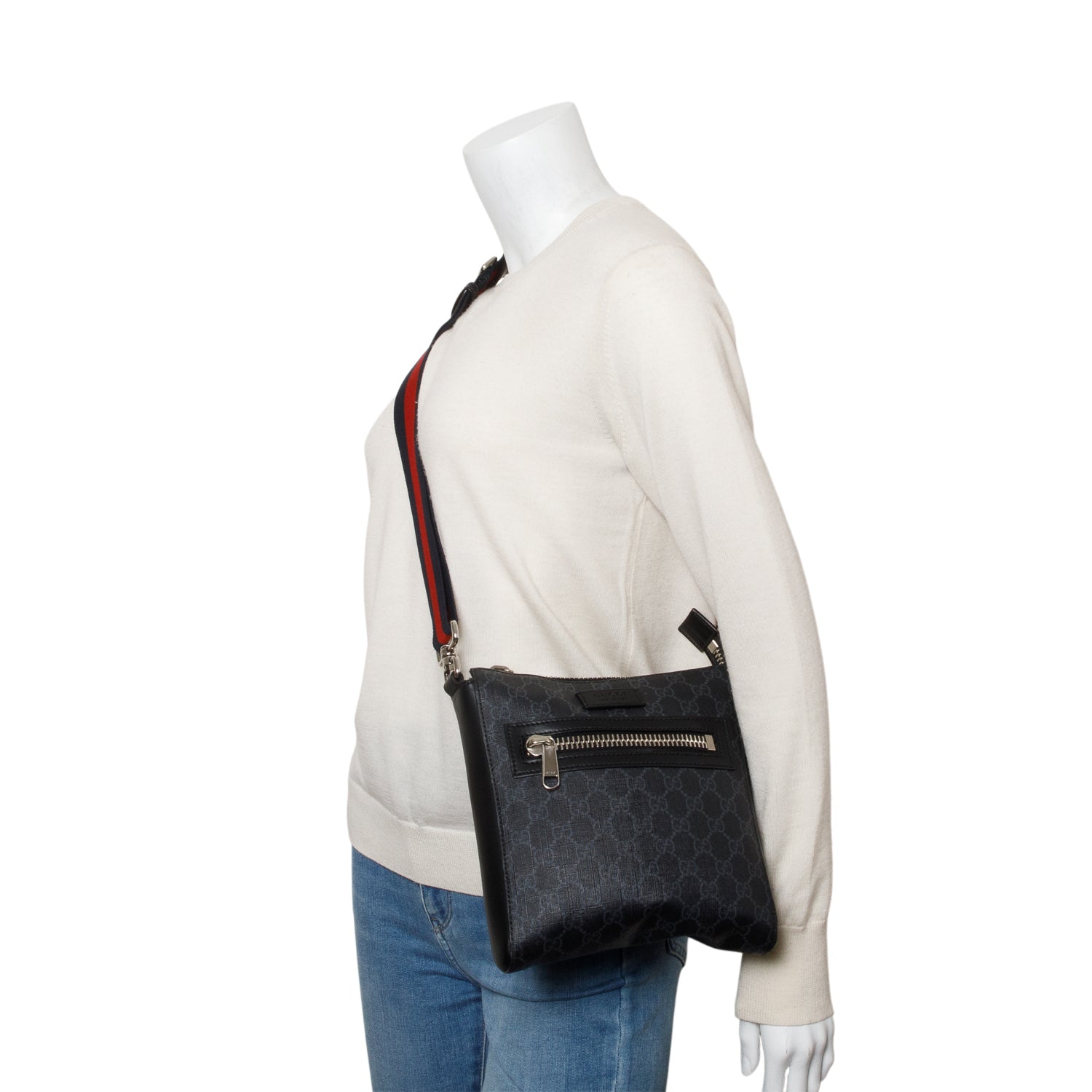 Gucci Black GG Supreme Small Messenger Bag w/ Box