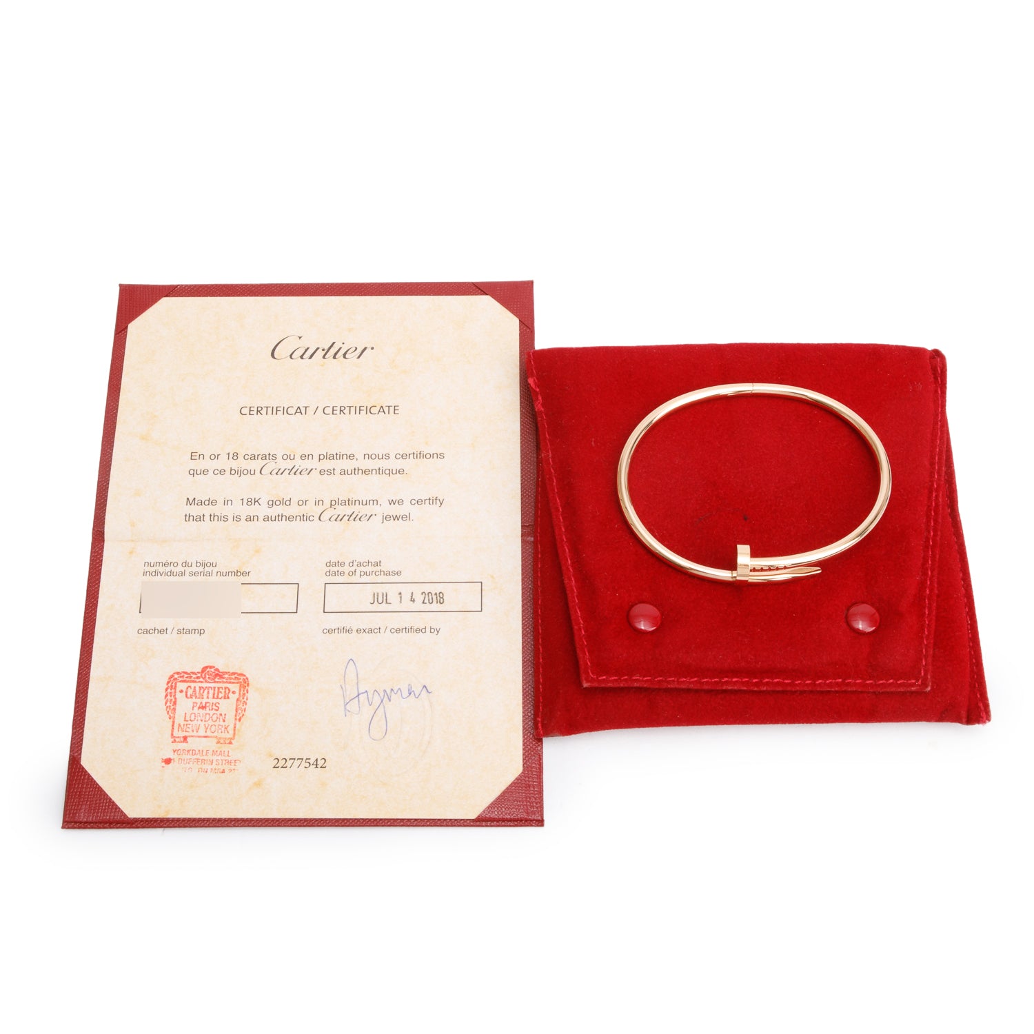 Cartier 18k Rose Gold Juste Un Clou Bracelet, Size 19 w/ Receipt & Certificate