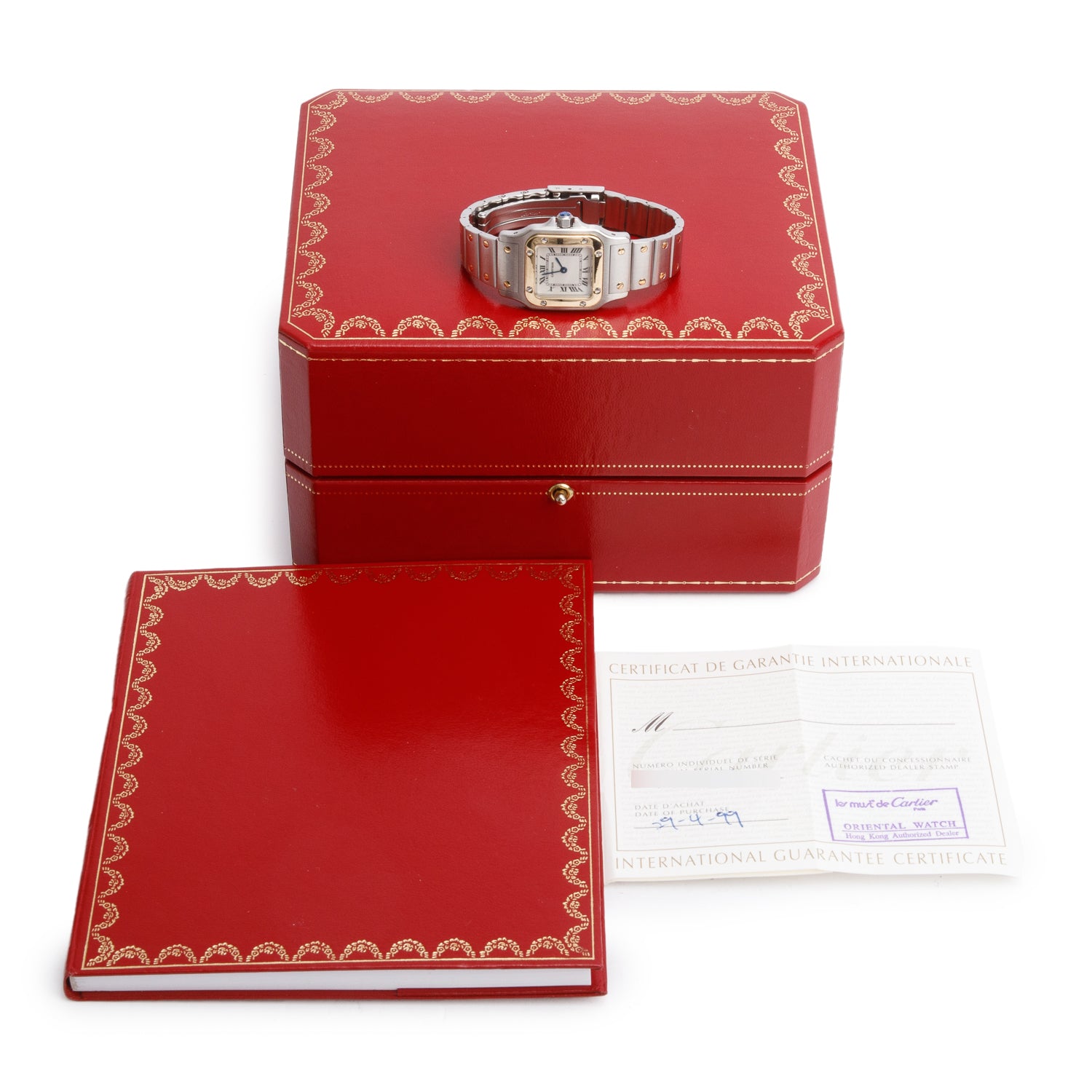 Cartier Stainless Steel & 18k Yellow Gold Santos De Cartier Galbee Quartz Watch, Small Model 1567 w/ Box & Papers