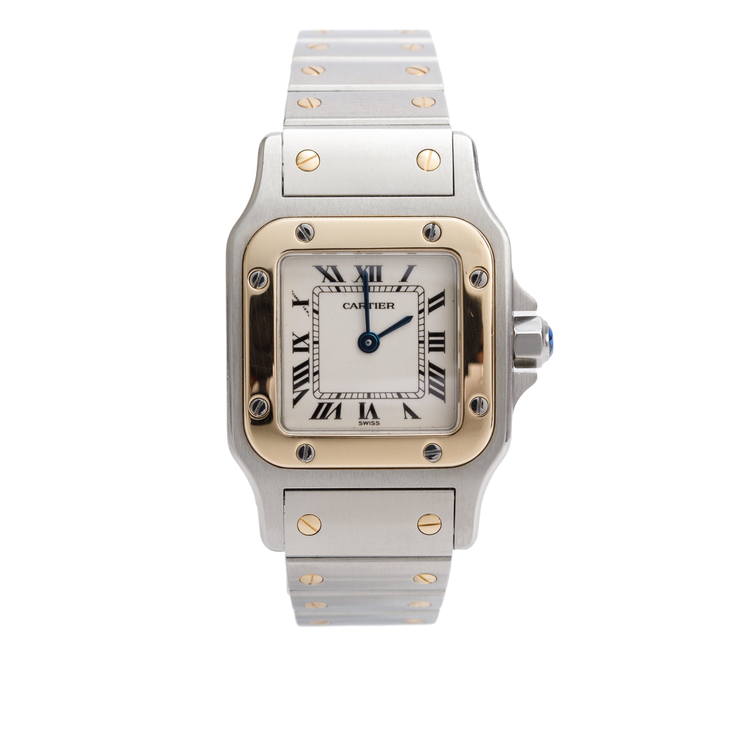 Cartier Stainless Steel & 18k Yellow Gold Santos De Cartier Galbee Quartz Watch, Small Model 1567 w/ Box & Papers