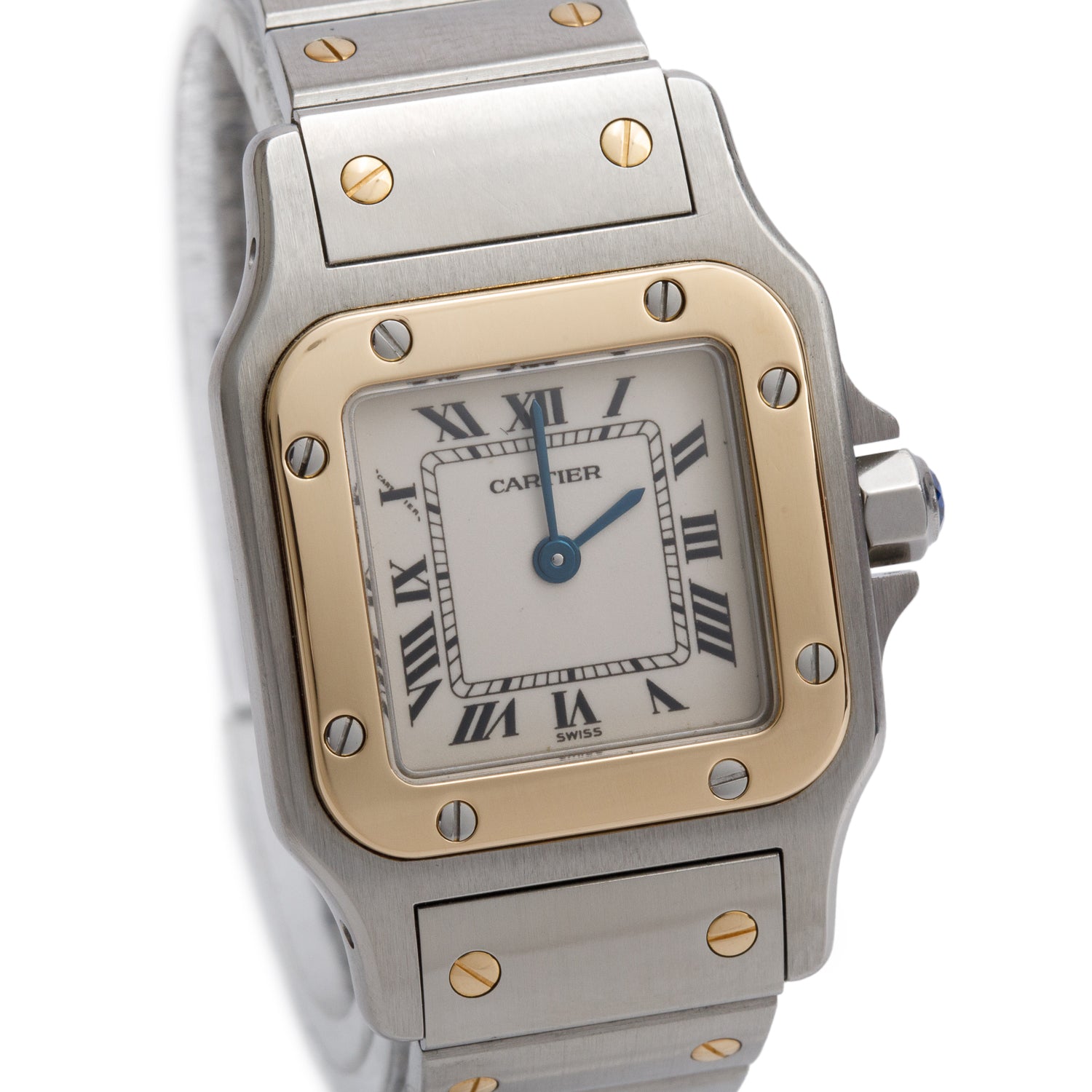Cartier Stainless Steel & 18k Yellow Gold Santos De Cartier Galbee Quartz Watch, Small Model 1567 w/ Box & Papers