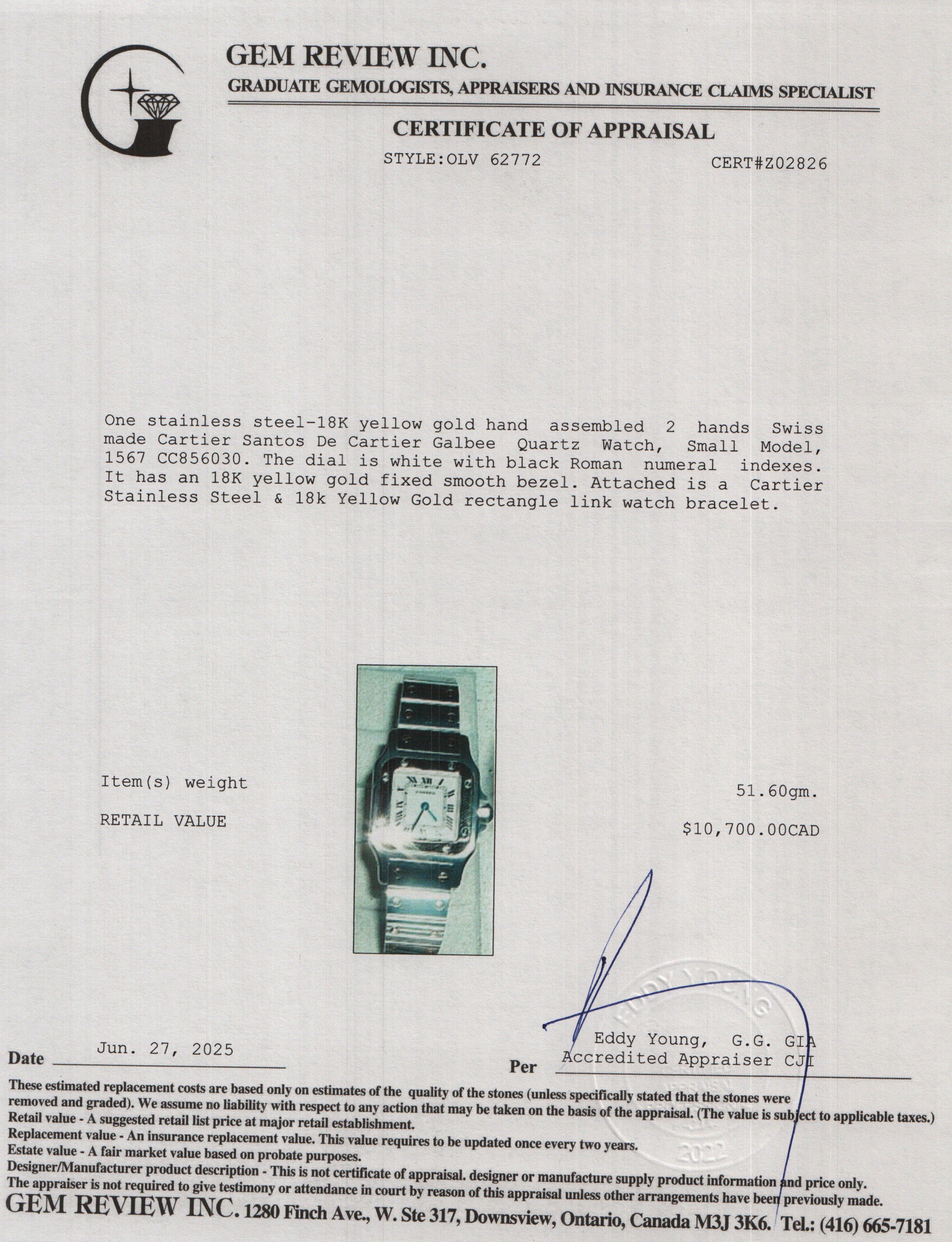 Cartier Stainless Steel & 18k Yellow Gold Santos De Cartier Galbee Quartz Watch, Small Model 1567 w/ Box & Papers