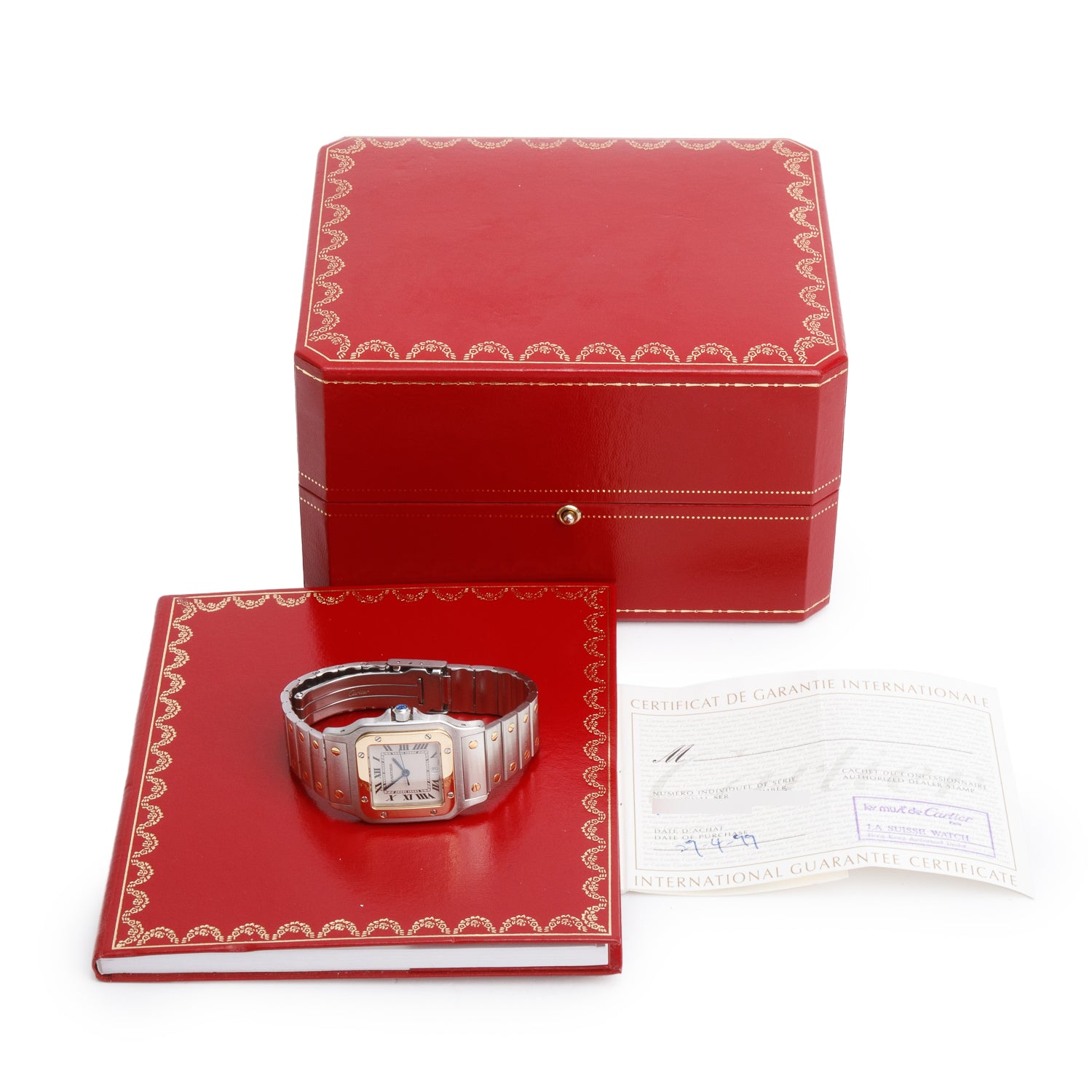 Cartier Stainless Steel & 18k Yellow Gold Santos De Cartier Galbee Quartz Watch, Medium Model 1566 w/ Box & Papers