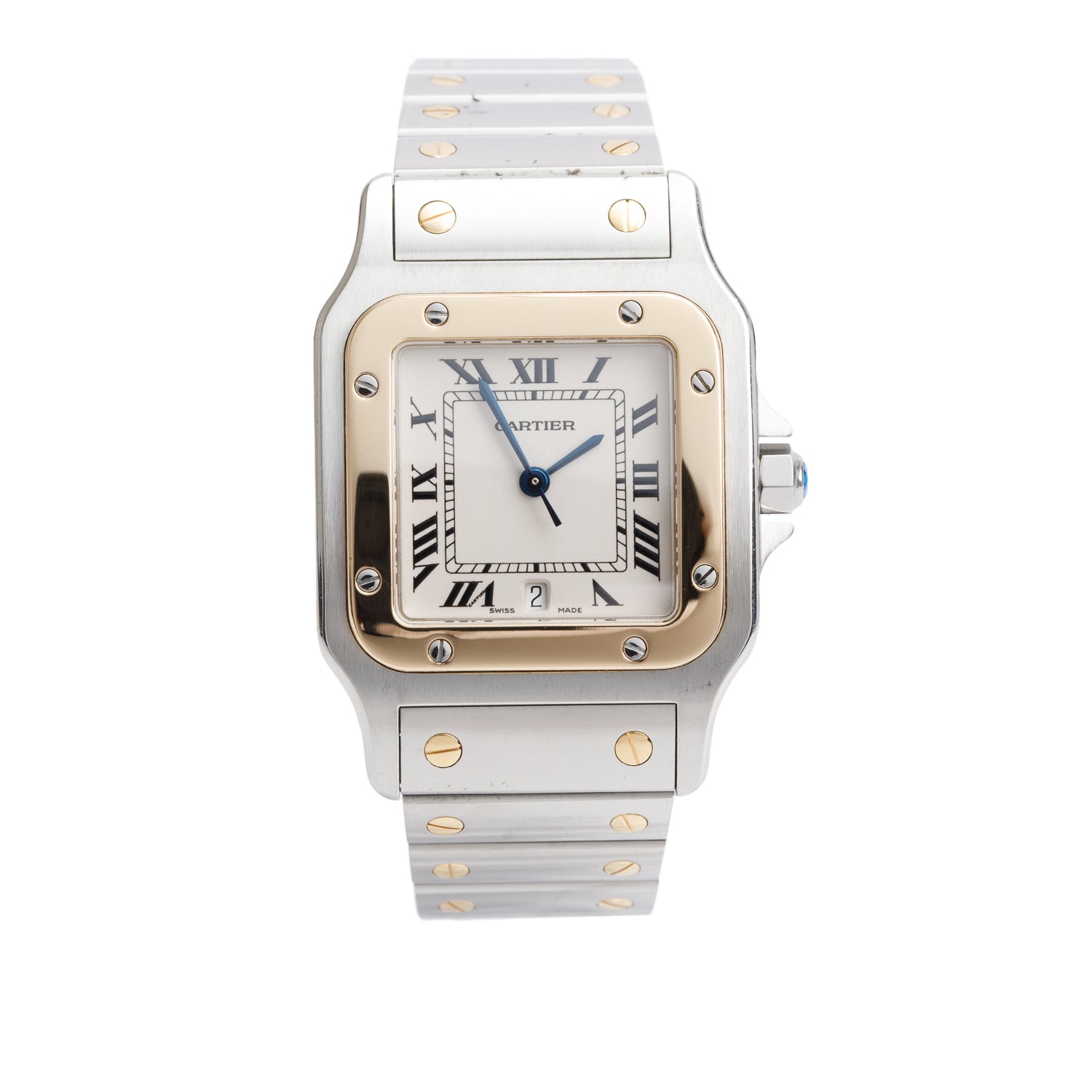 Cartier Stainless Steel & 18k Yellow Gold Santos De Cartier Galbee Quartz Watch, Medium Model 1566 w/ Box & Papers