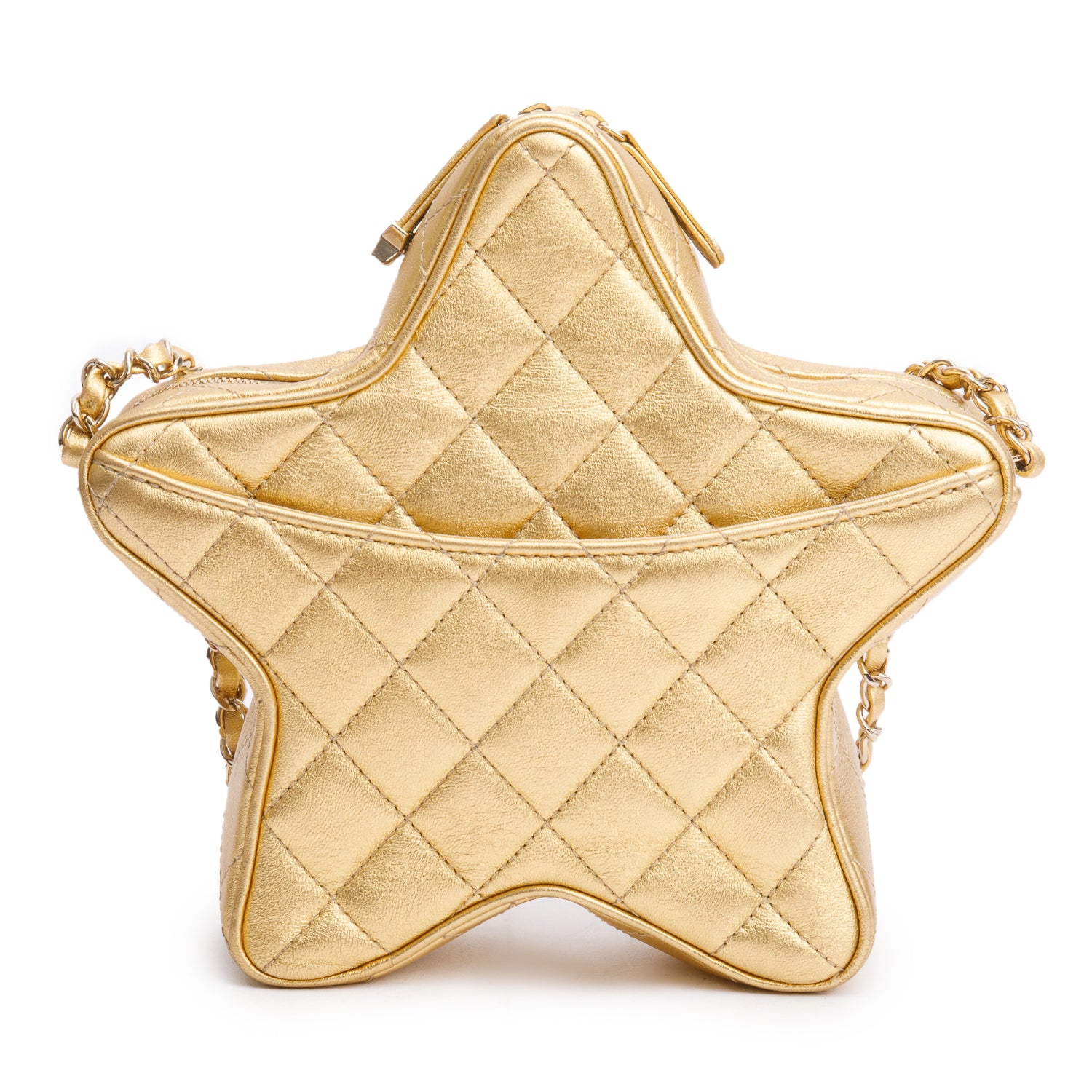 Chanel 2024 Metallic Gold Leather Walk Of Fame Star Crossbody Bag w/ Box
