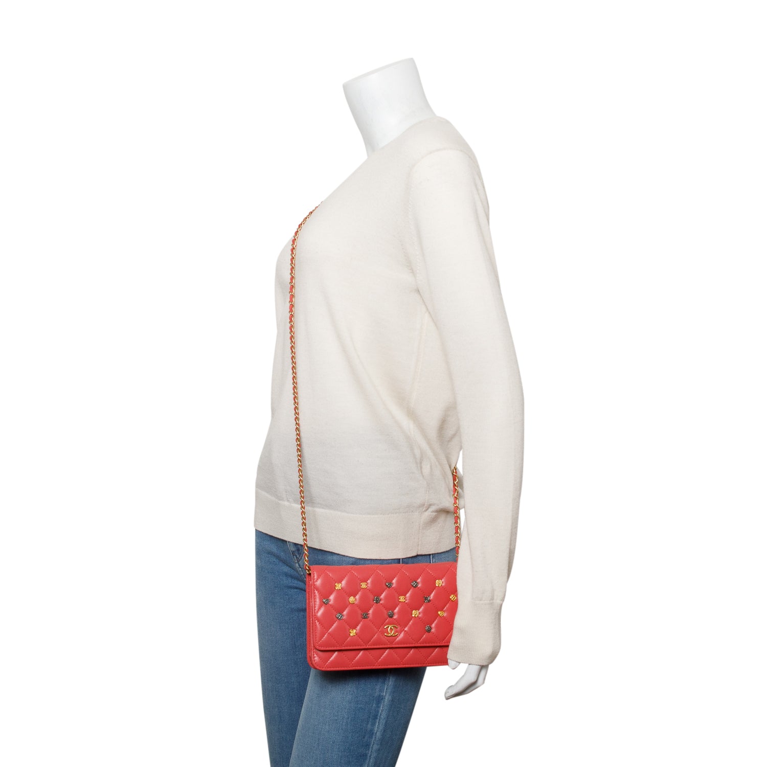 Chanel Pink Quilted Lambskin Leather 18k Lucky Charms Wallet on Chain w/ Box