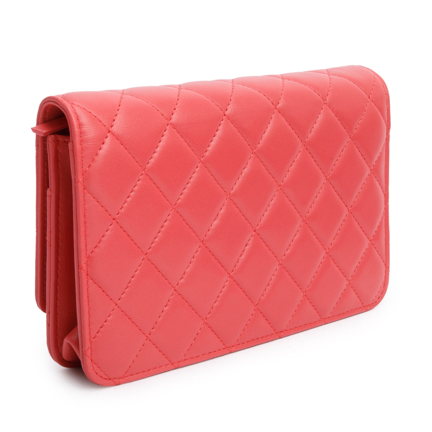 Chanel Pink Quilted Lambskin Leather 18k Lucky Charms Wallet on Chain w/ Box