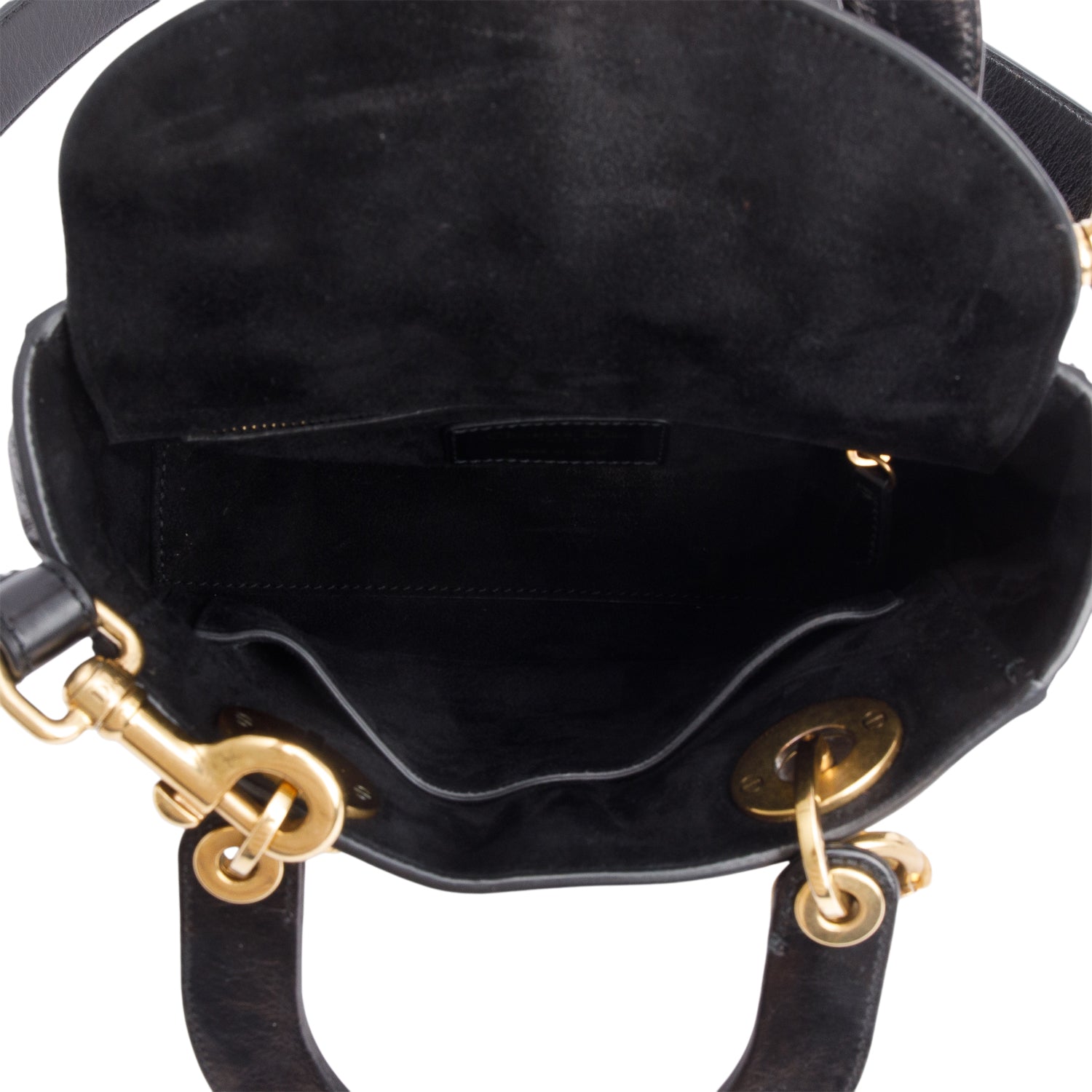 Christian Dior Black Cannage Crinkled Patent Leather Small Lucky Badges Lady Dior Bag w/ Strap, Box & Authenticity Card
