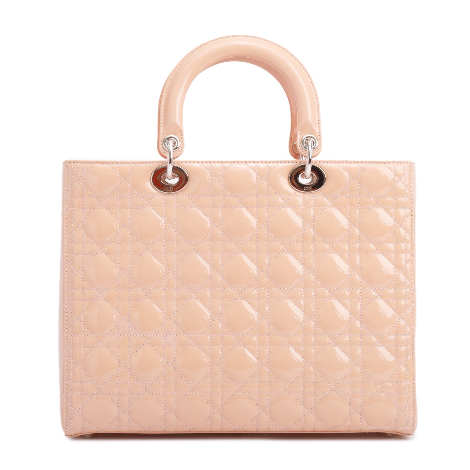 Christian Dior Beige Cannage Patent Leather Large Lady Dior Bag w/ Strap, Box & Authenticity Card