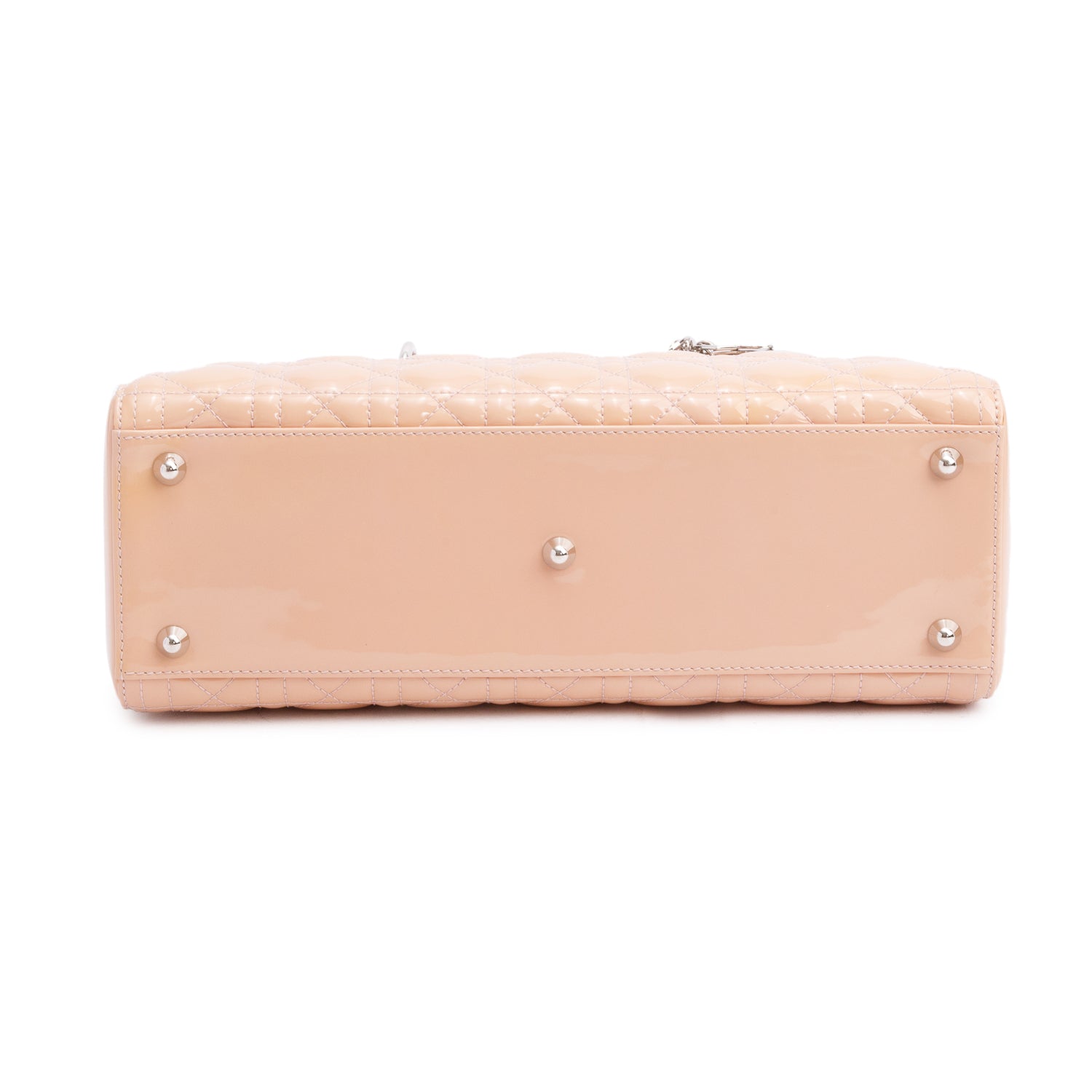 Christian Dior Beige Cannage Patent Leather Large Lady Dior Bag w/ Strap, Box & Authenticity Card