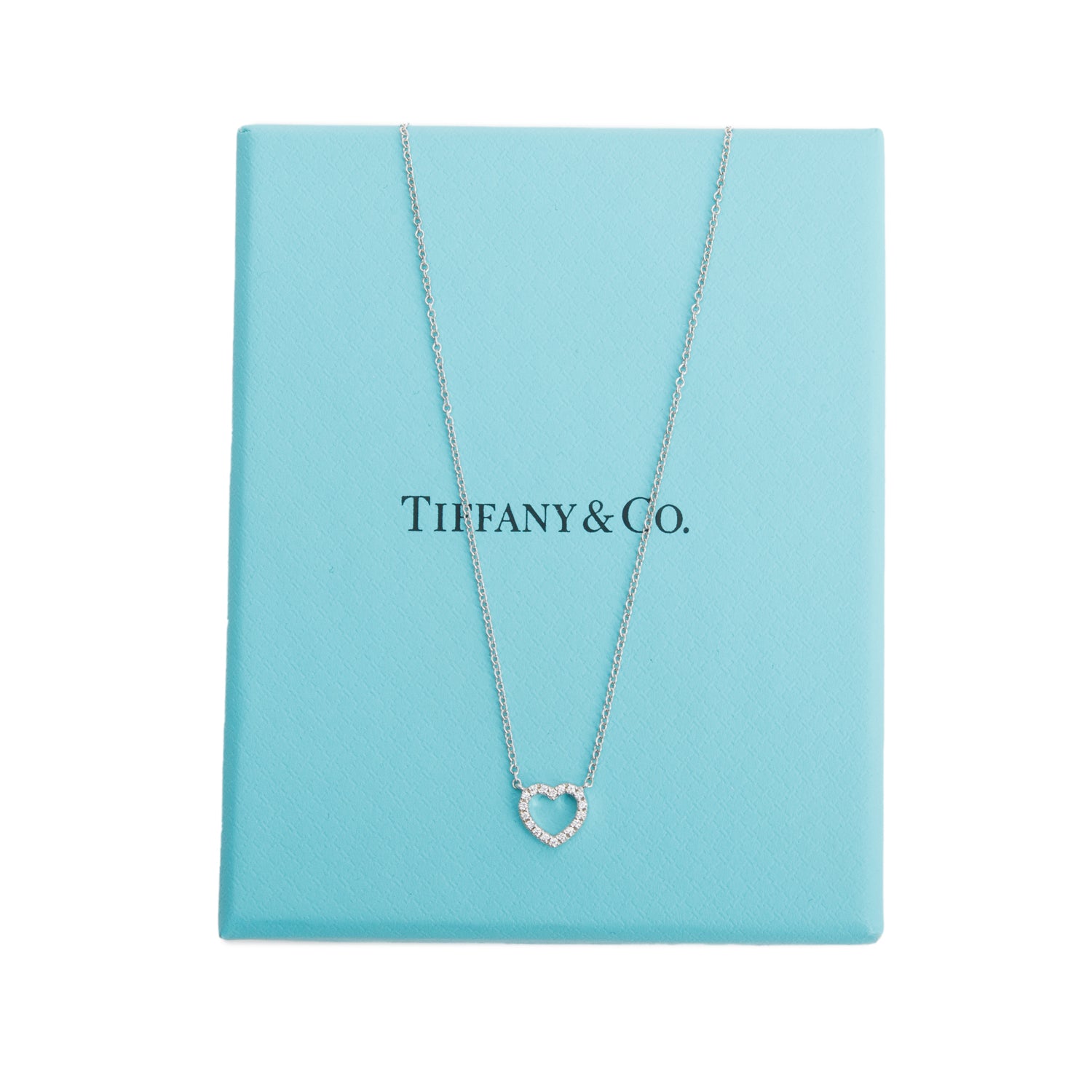 Tiffany & Co. 18k White Gold Diamond Metro Heart Pendant Necklace w/ Box