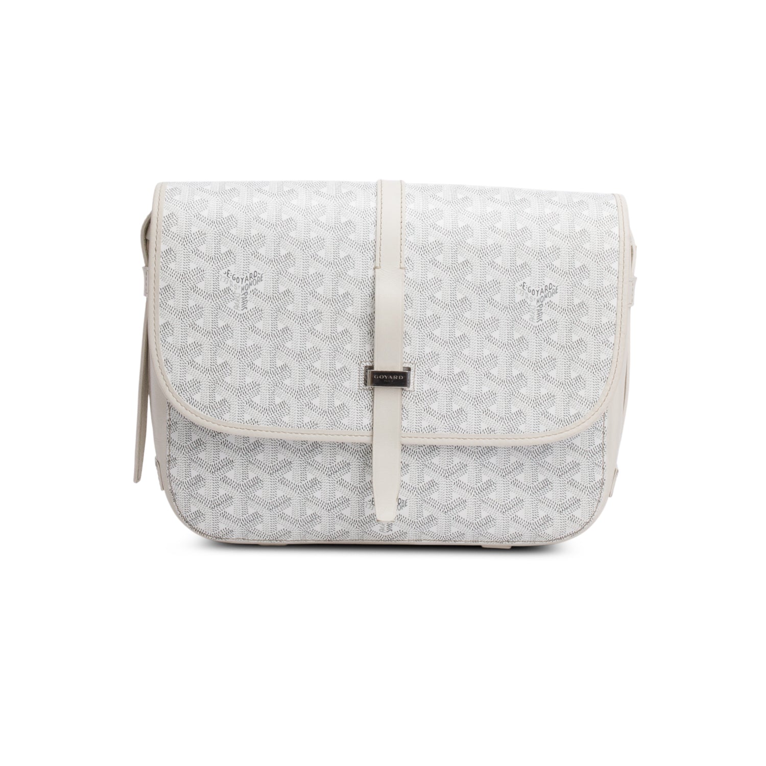 Goyard 2021 White Leather & Monogram Canvas Belvedere II MM Crossbody Bag