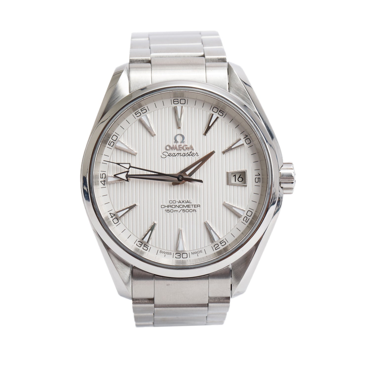 Omega Stainless Steel Seamaster Aqua Terra 150M Co-Axial Chronometer 41.5 MM Automatic Watch Silver Dial w/ Box & Papers