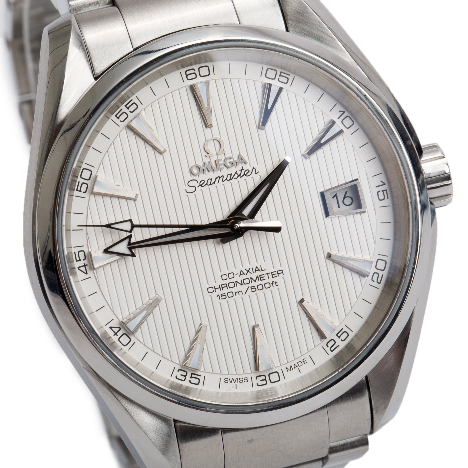 Omega Stainless Steel Seamaster Aqua Terra 150M Co-Axial Chronometer 41.5 MM Automatic Watch Silver Dial w/ Box & Papers
