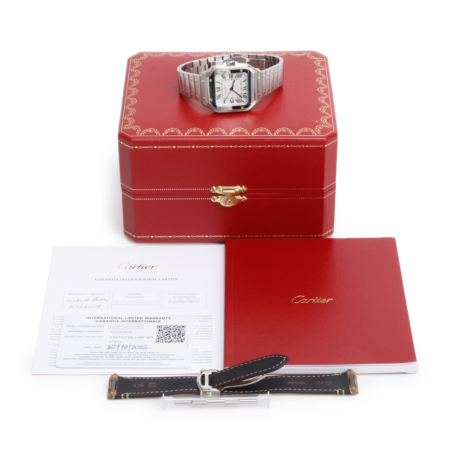 Cartier Stainless Steel Santos de Cartier Automatic Watch, Medium Model 4075 w/ Box, Papers & Extra Strap