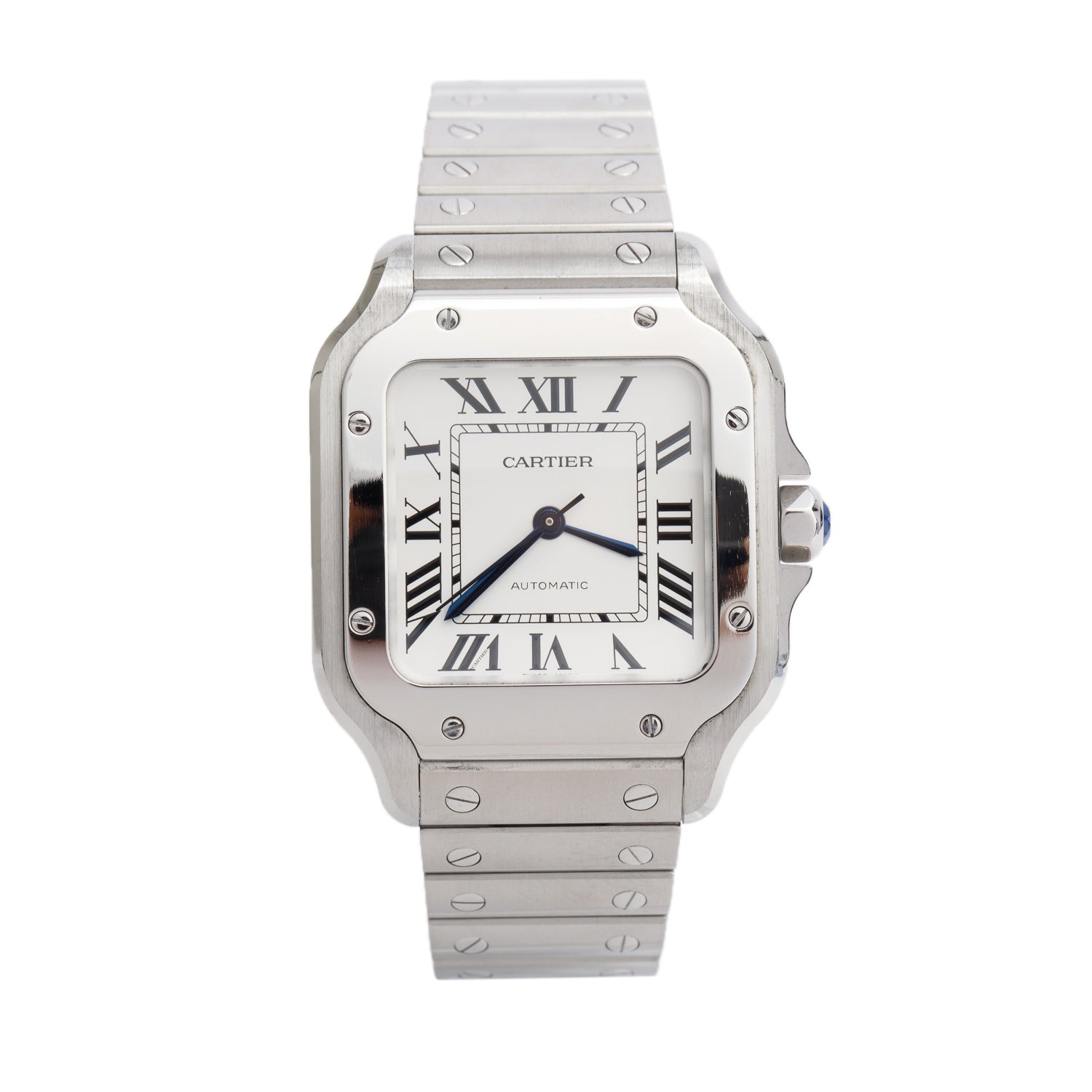 Cartier Stainless Steel Santos de Cartier Automatic Watch, Medium Model 4075 w/ Box, Papers & Extra Strap