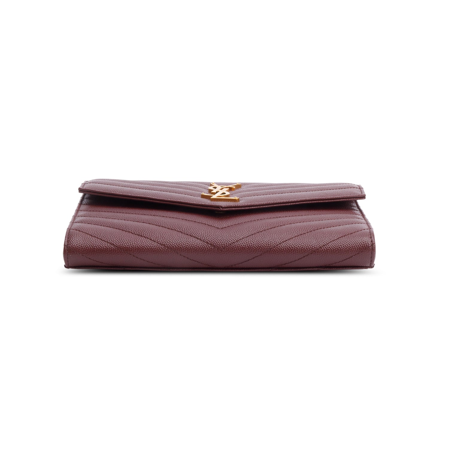 Saint Laurent 2022 Burgundy Grain de Poudre Matelasse Leather Cassandre Flap Wristlet Pouch w/ Box