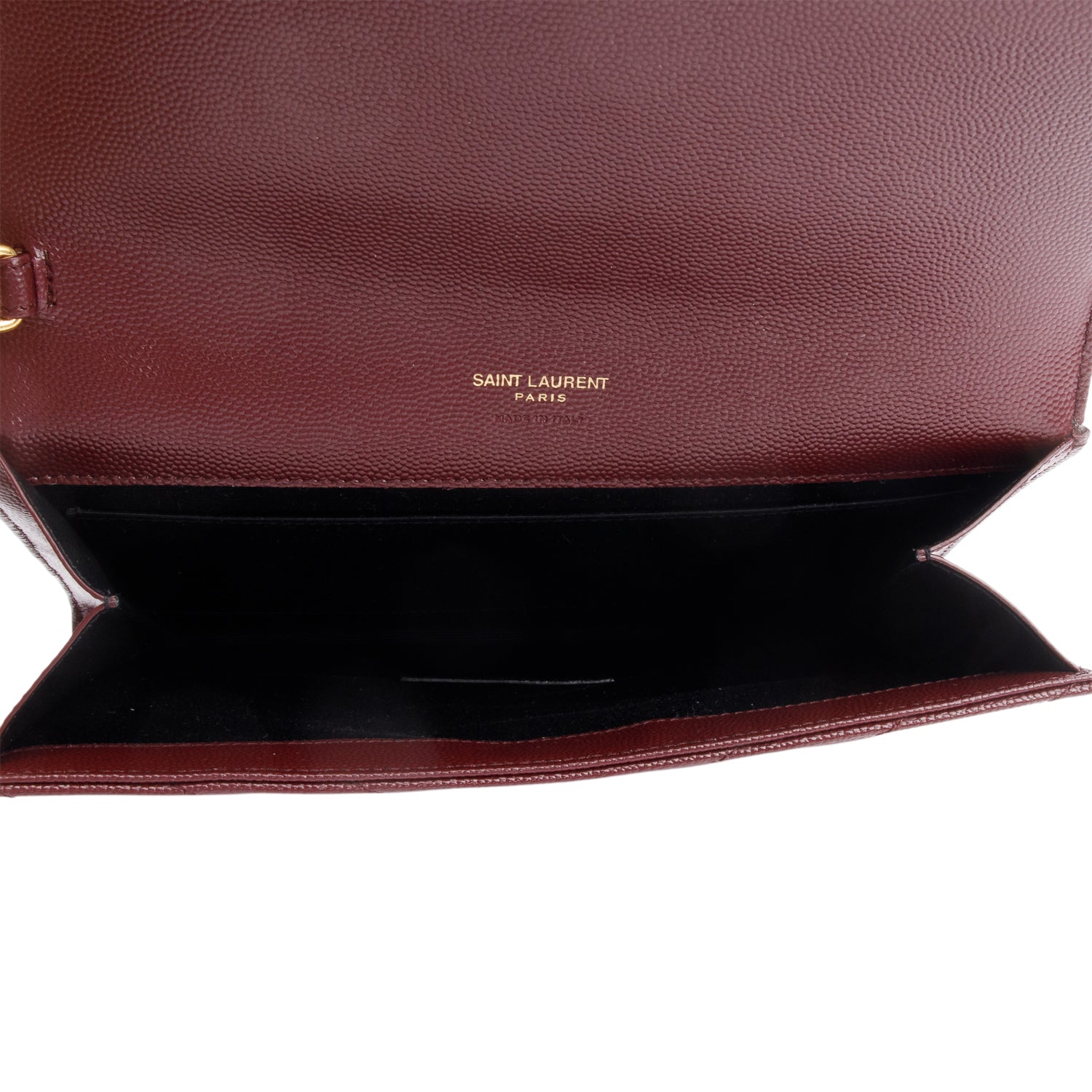Saint Laurent 2022 Burgundy Grain de Poudre Matelasse Leather Cassandre Flap Wristlet Pouch w/ Box