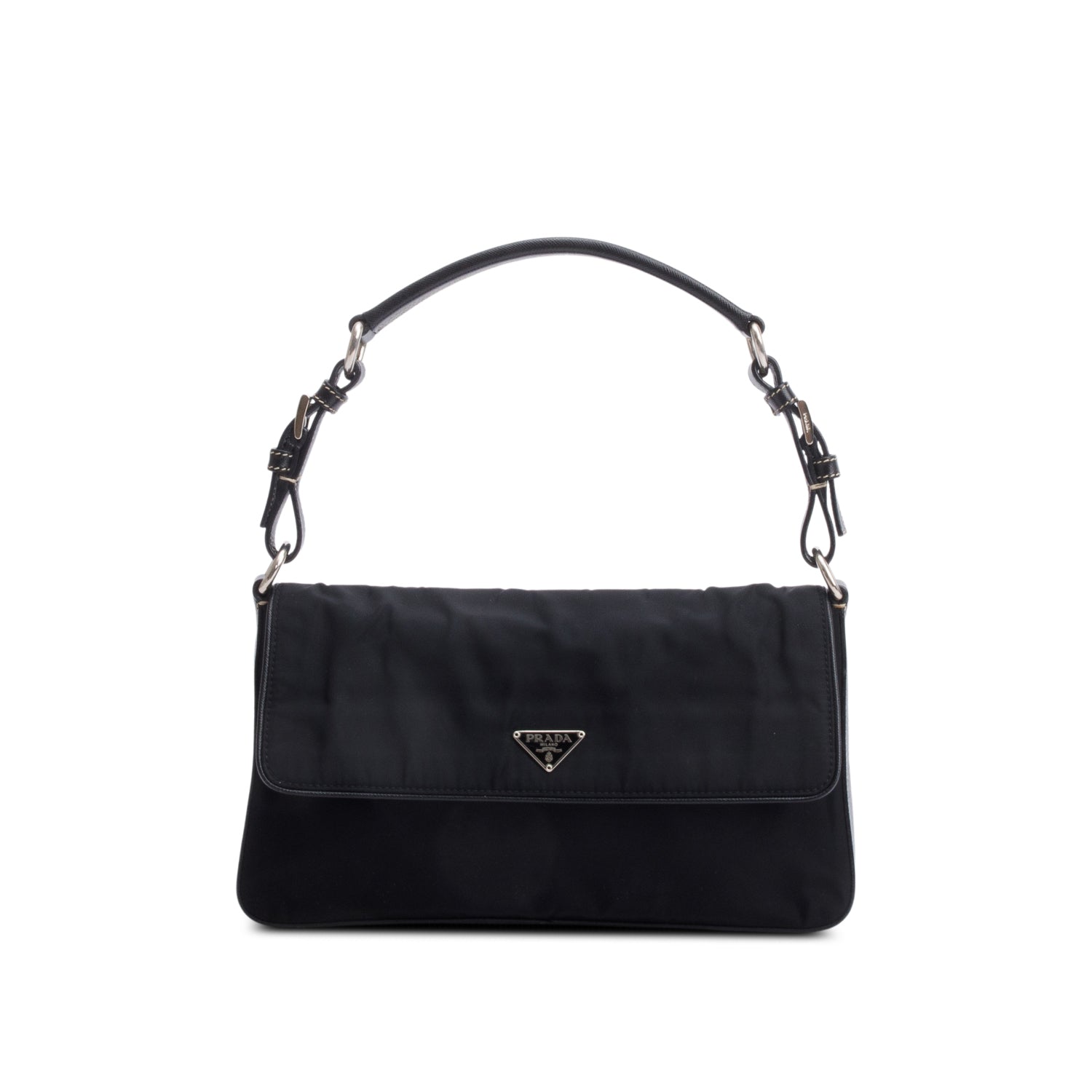 Prada Black Saffiano-Trimmed Tessuto Nylon Flap Shoulder Bag
