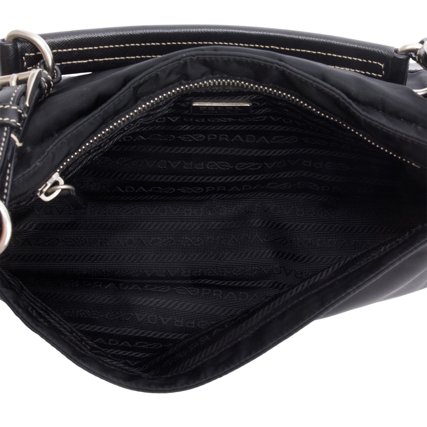 Prada Black Saffiano-Trimmed Tessuto Nylon Flap Shoulder Bag