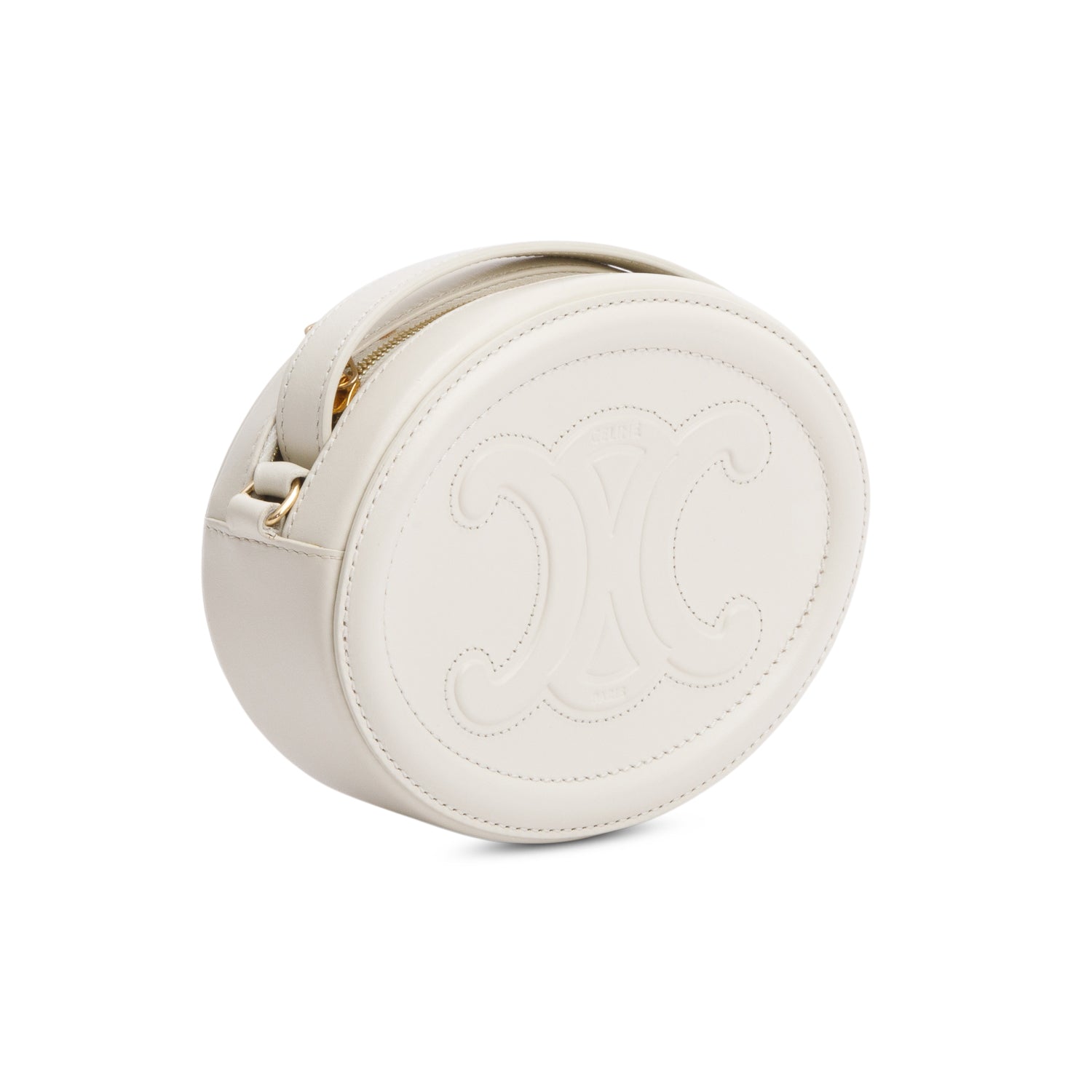 Celine 2021 White Smooth Calfskin Leather Mini Cuir Triomphe Oval Crossbody Bag