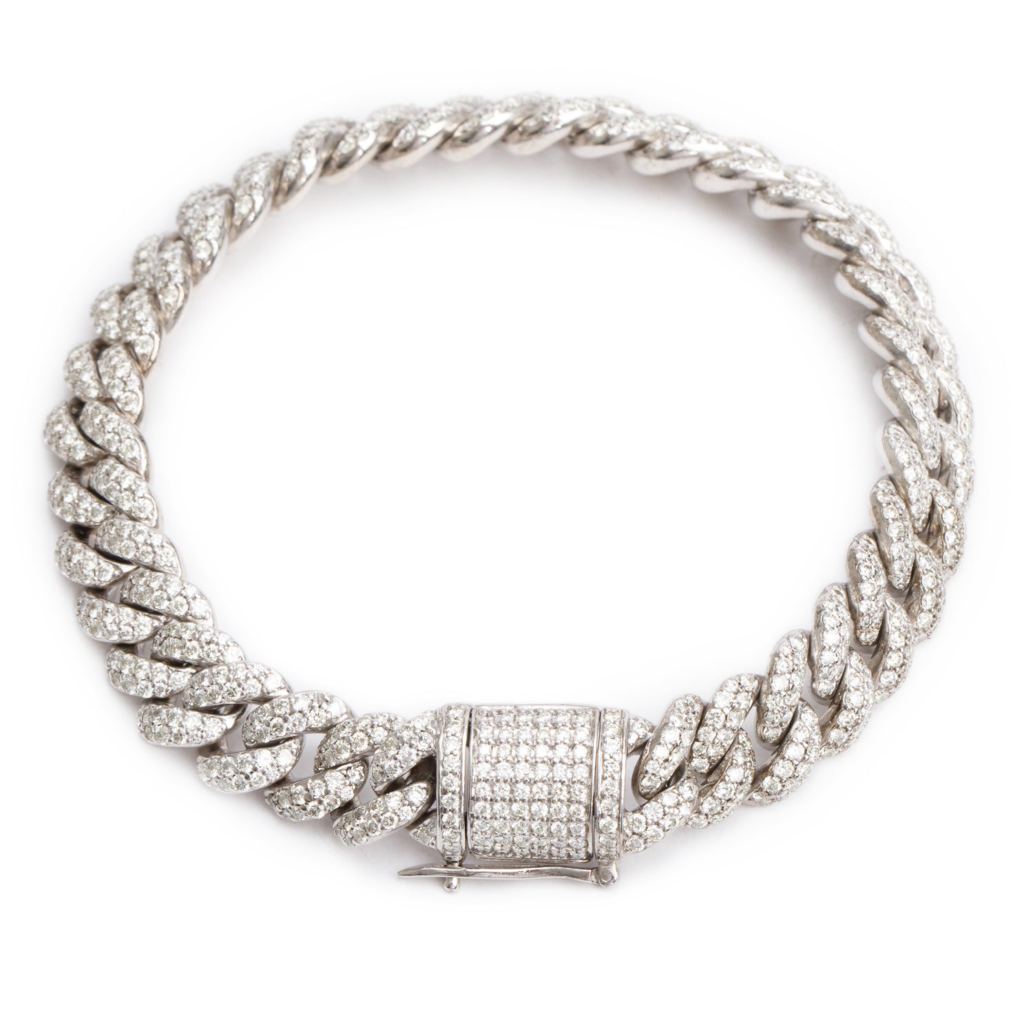 10k White Gold Pave Diamond Cuban Link Bracelet
