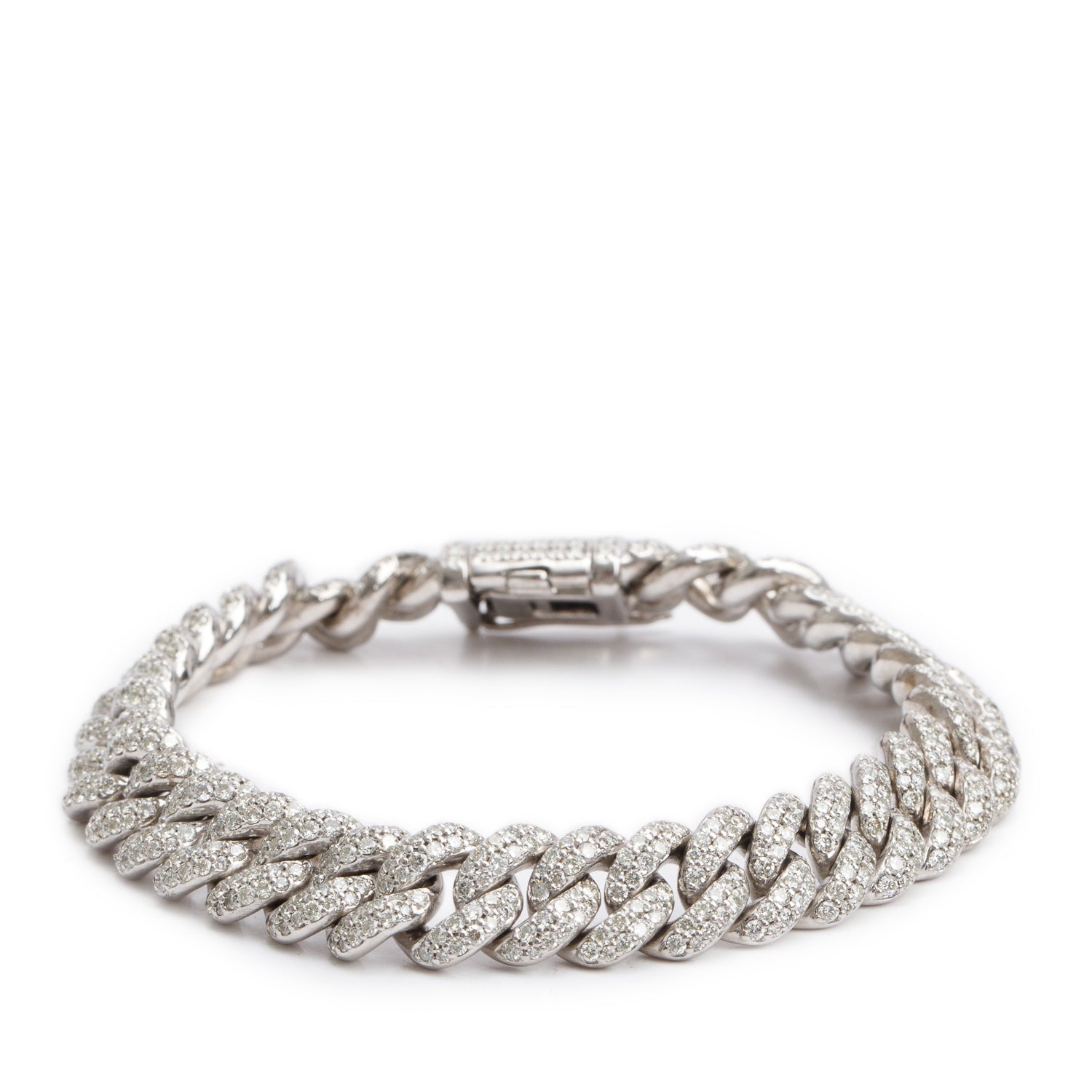 10k White Gold Pave Diamond Cuban Link Bracelet