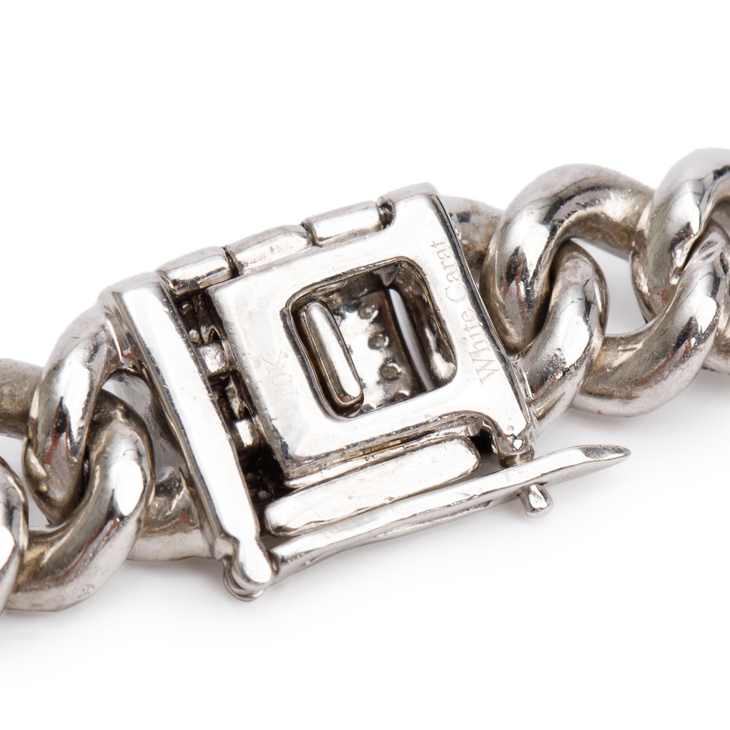 10k White Gold Pave Diamond Cuban Link Bracelet