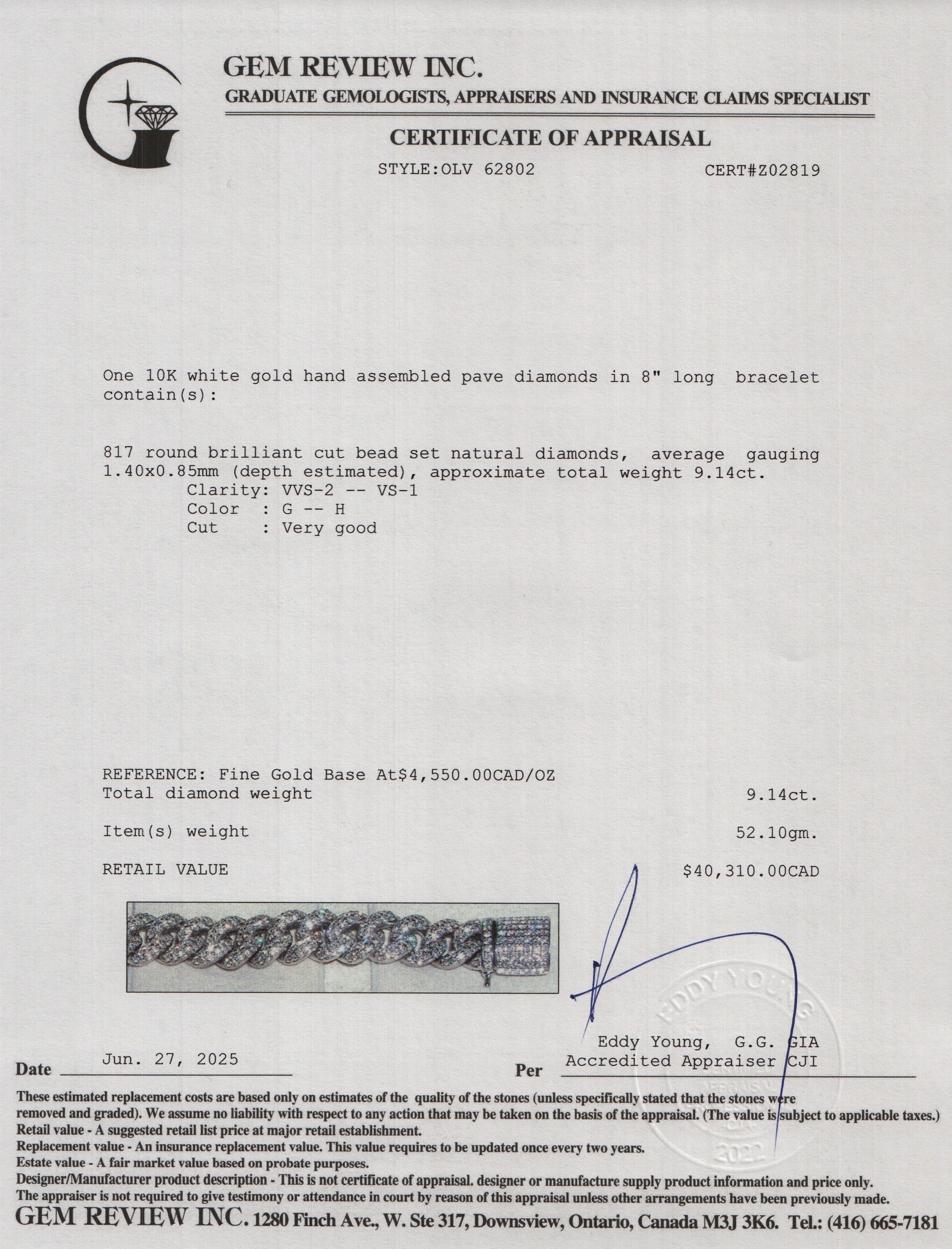 10k White Gold Pave Diamond Cuban Link Bracelet