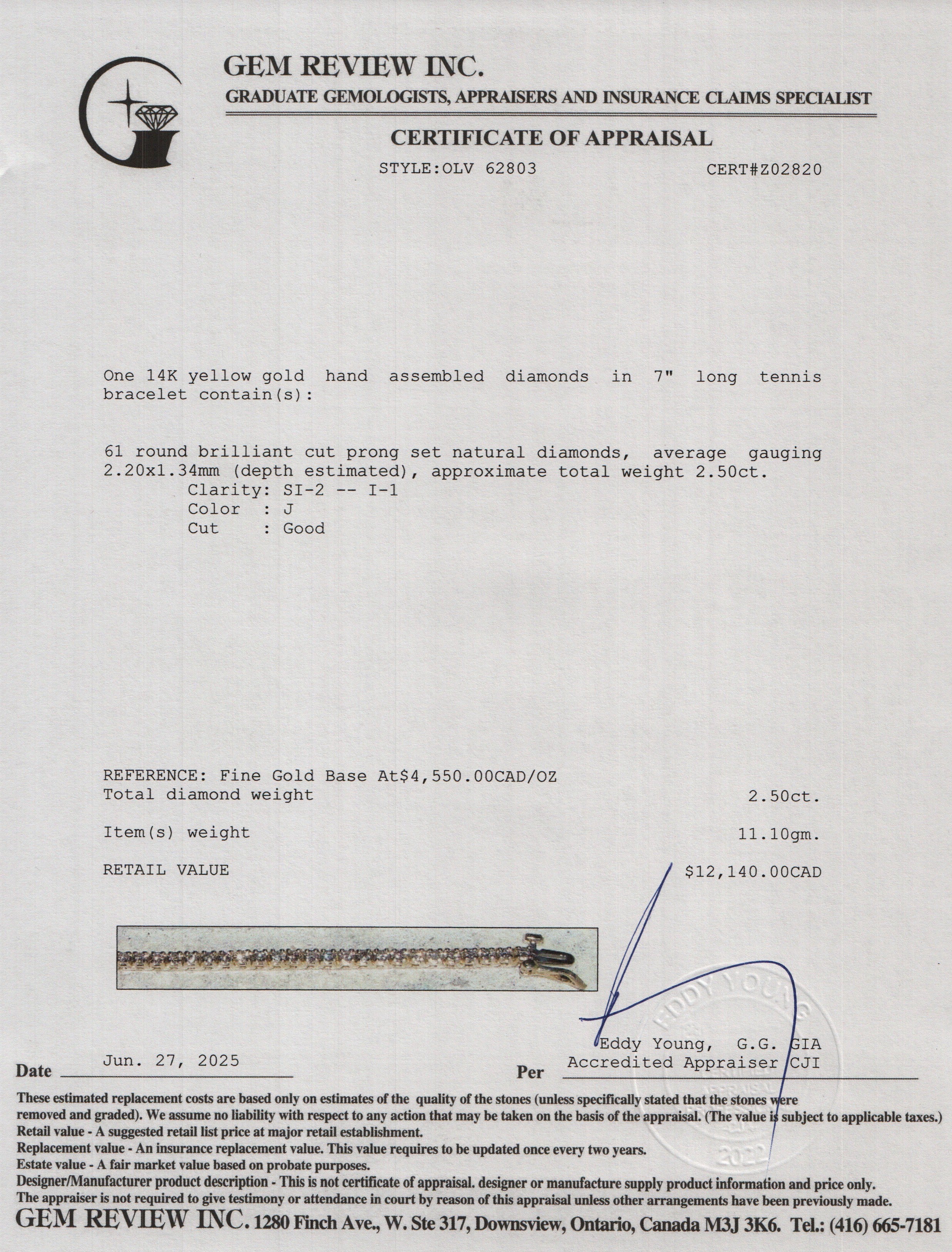 14k Yellow Gold 2.50 tcw. Diamond Tennis Bracelet