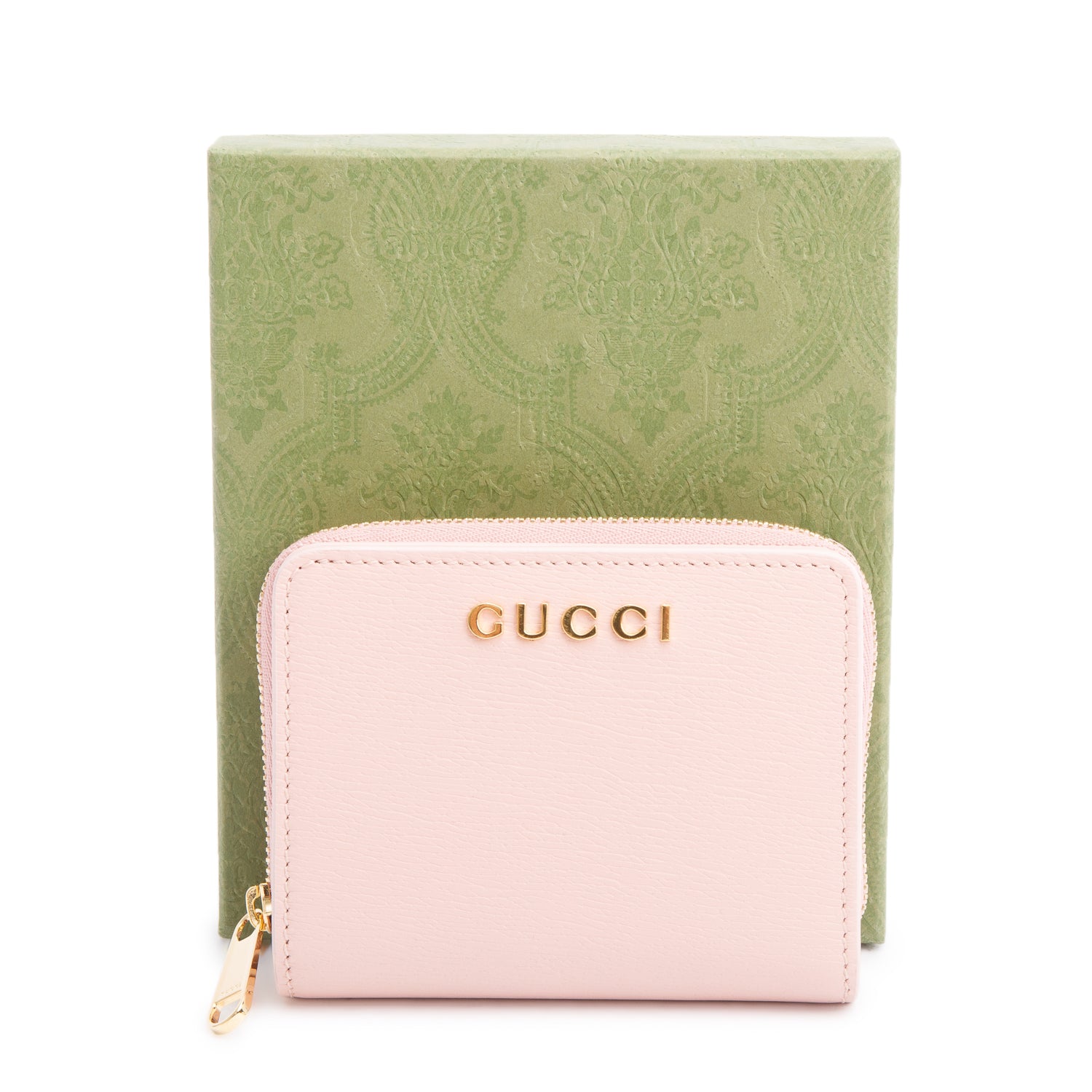 Gucci Pink Leather Mini Wallet with Gucci Script w/ Box