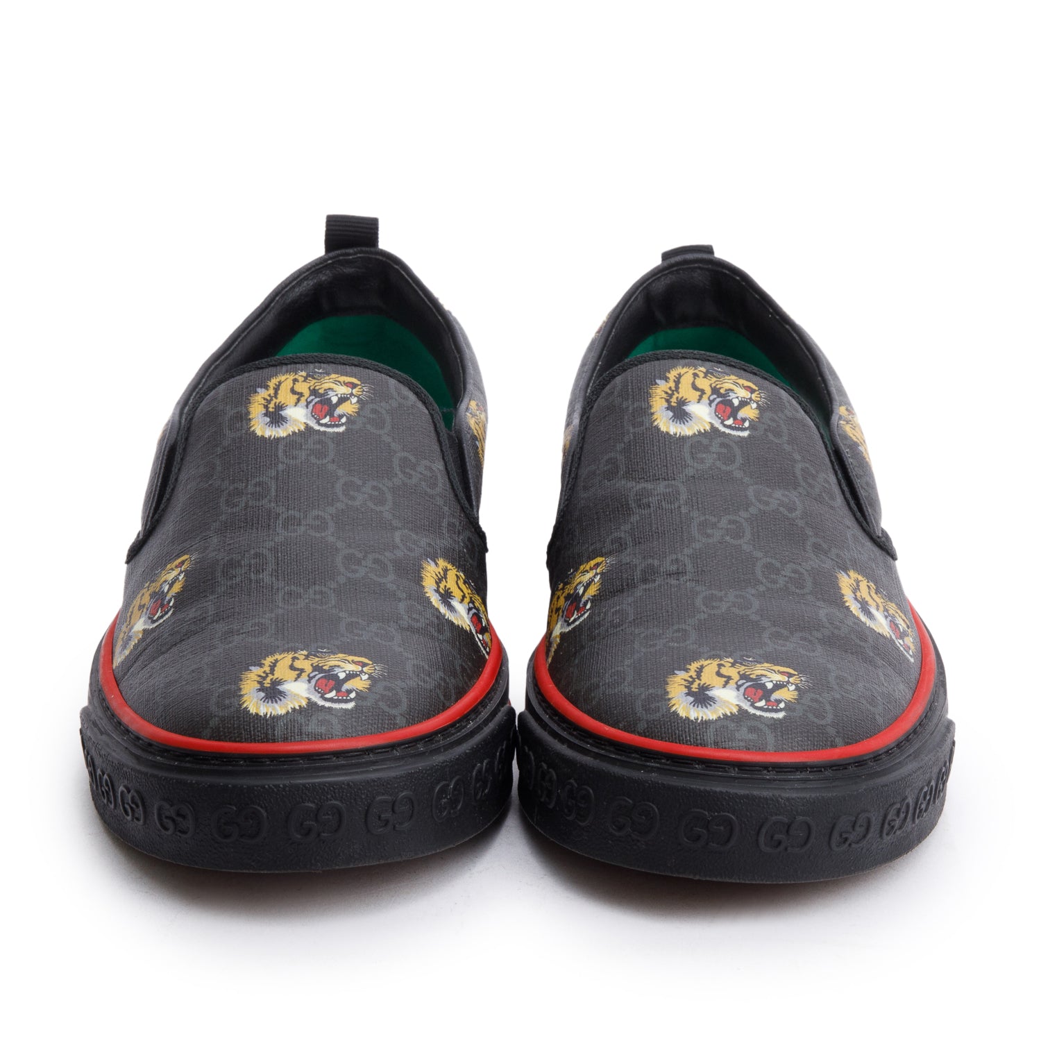 Gucci Black Tigers GG Supreme Canvas Tennis 1977 Slip On Sneakers, Men's Size 10 w/ Box