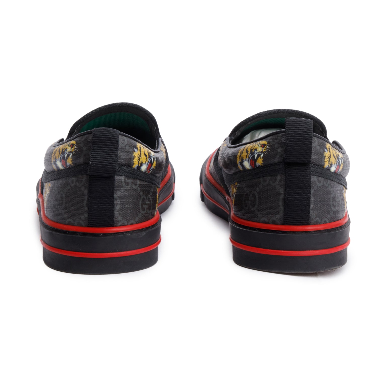 Gucci Black Tigers GG Supreme Canvas Tennis 1977 Slip On Sneakers, Men's Size 10 w/ Box