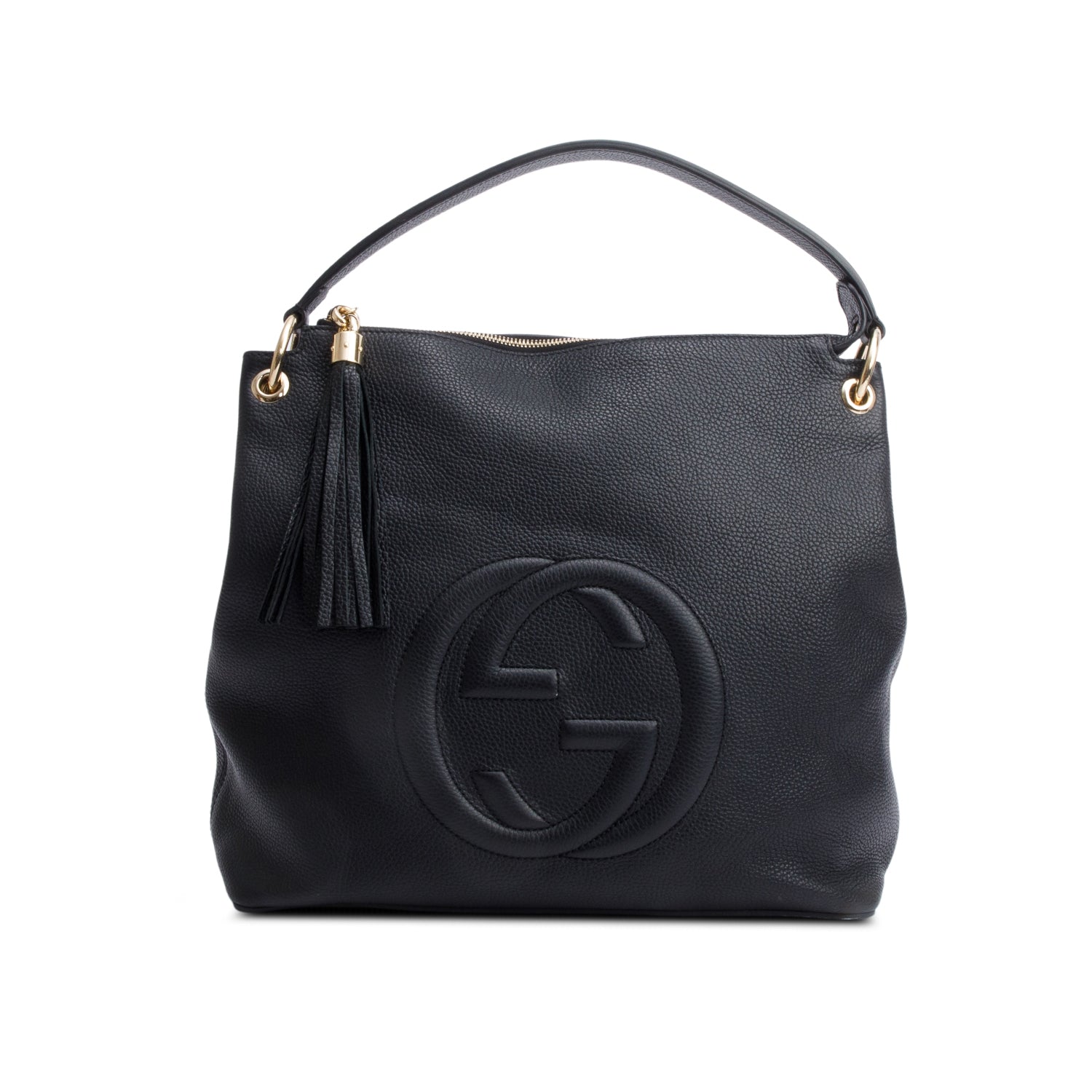 Gucci Black Pebbled Calfskin Leather Large Convertible Soho Hobo Bag w/ Strap