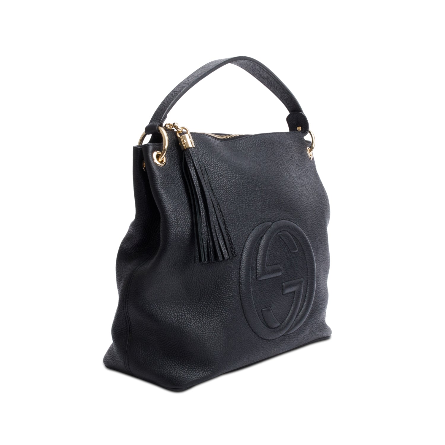 Gucci Black Pebbled Calfskin Leather Large Convertible Soho Hobo Bag w/ Strap