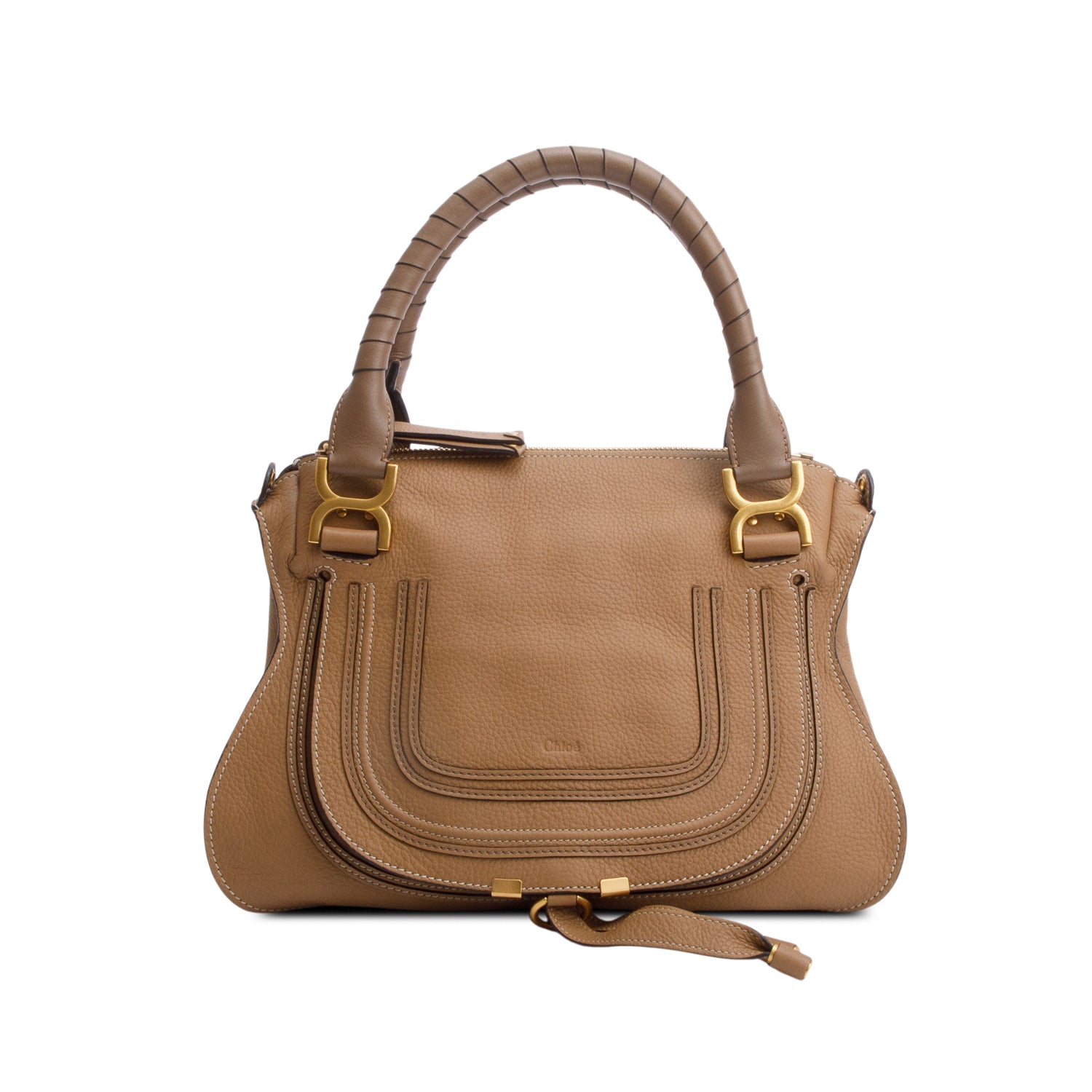 Chloe Beige Calfskin Leather Medium Marcie Shoulder Bag w/ Strap & Authenticity Card