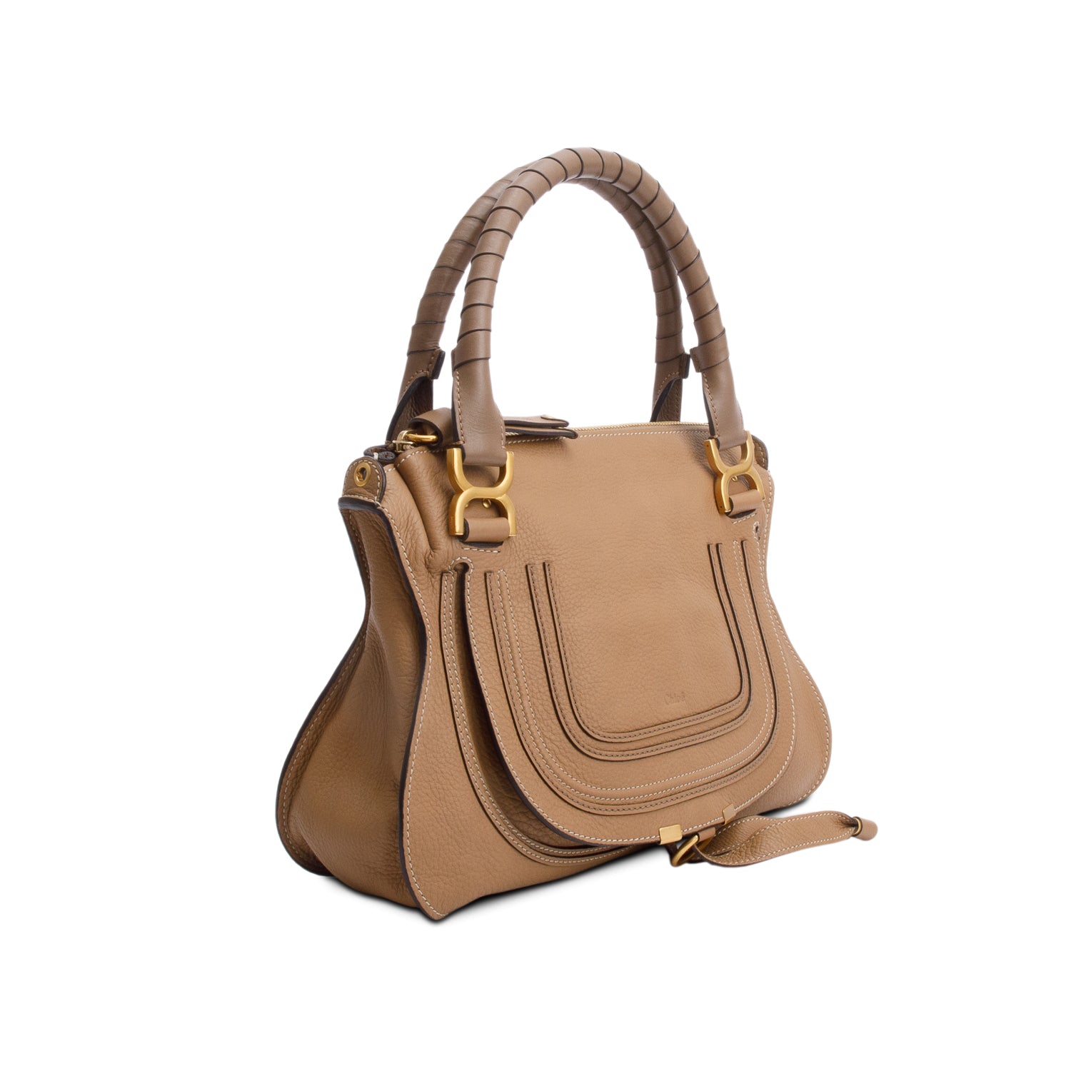 Chloe Beige Calfskin Leather Medium Marcie Shoulder Bag w/ Strap & Authenticity Card